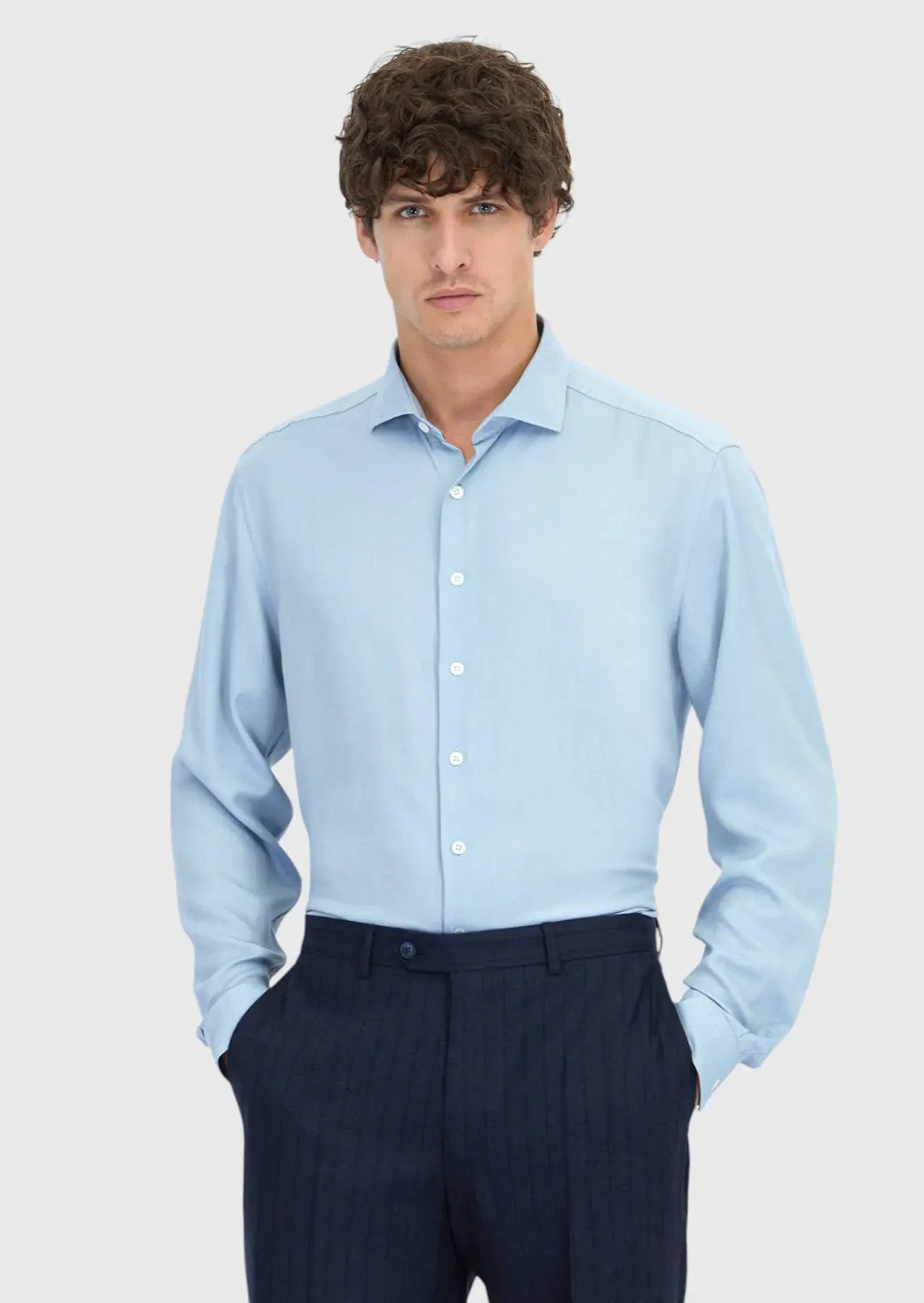 RAMSEY Hemdbluse Blaues, schlichtes Freizeithemd