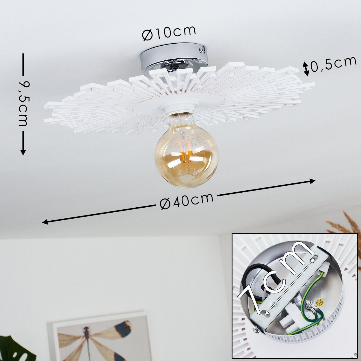 Ø Lichteffekt moderne E27, aus »Balme« Leuchtmittel cm, der hofstein 1 Deckenleuchte Chromfarben/weiß, Schirm x an in Decke, 40 Deckenlampe ohne Metall/Holz