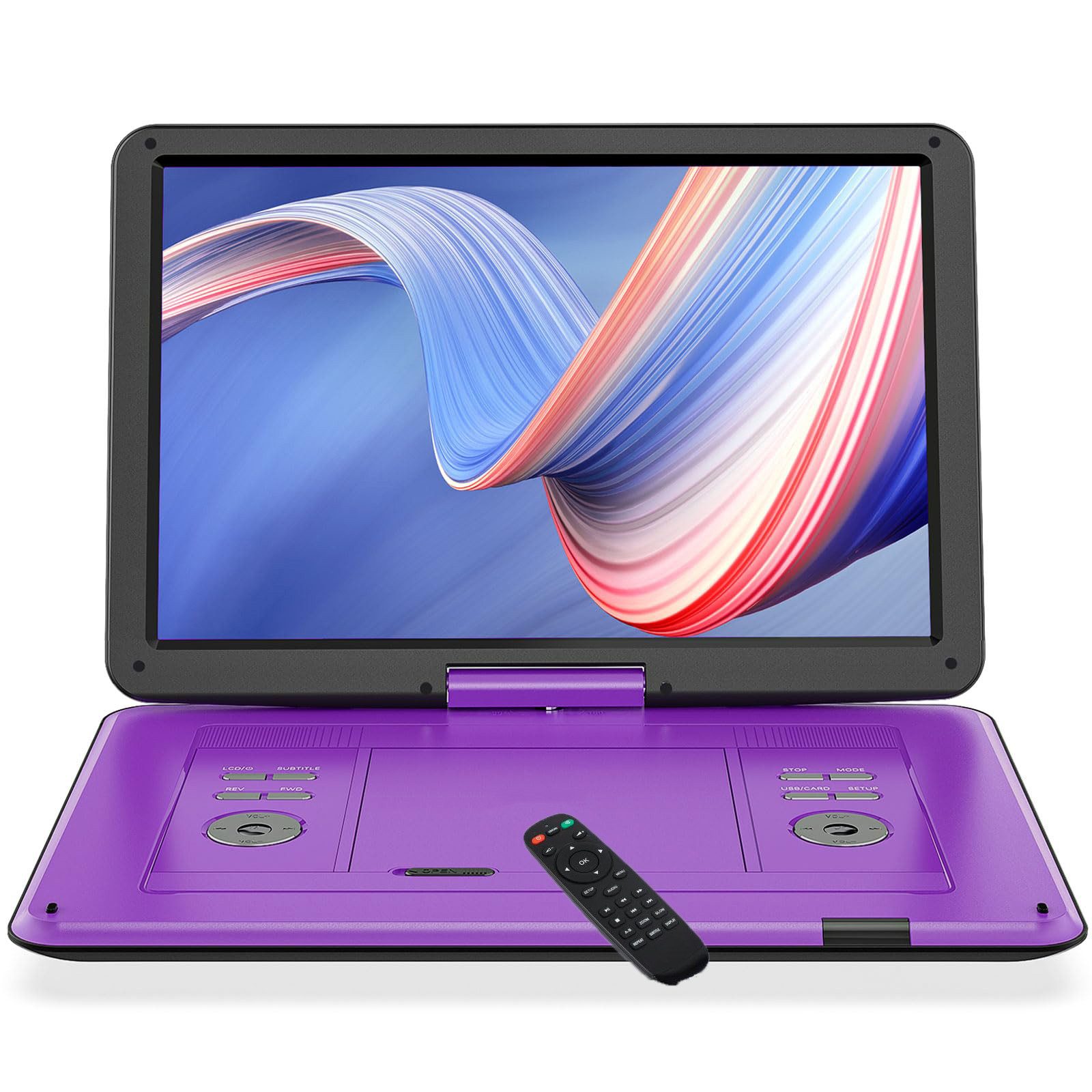 TWUFY 17,5" Tragbarer DVD-Player mit 15,6" großem HD-Display Portabler DVD-Player (Unterstützt USB/TF-Karte/Sync-TV/Projektor-Bildschirm)