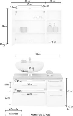 HELD MÖBEL Badmöbel-Set Davos, (3-St), Spiegelschrank, Regal und Waschbeckenunterschrank