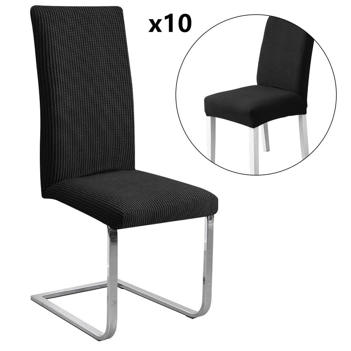 Stuhlhusse Stretch Stuhlbezug 10er Set Stuhlhussen Waschbar elastische, MOOHO schwarz