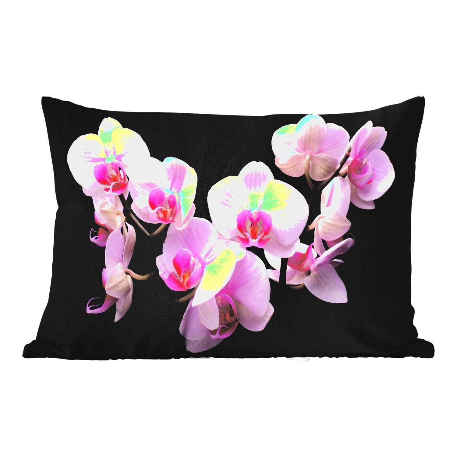 MuchoWow Dekokissen Orchidee Flora, - Dekokissenbezug, Polyester, Kissenhülle - Blumen - Rosa Outdoor-Dekorationskissen