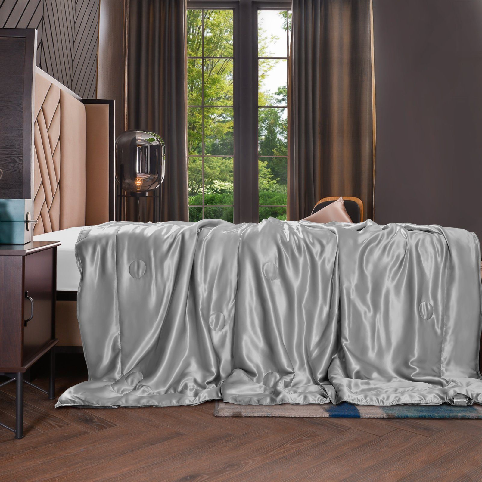 Sommerbettdecke, 135x180 cm, THXSILK, Füllung: 100% Seide, Bezug: 100% Seide, kühlend, leicht, hautfreundlich Grau | Naturfaserdecken