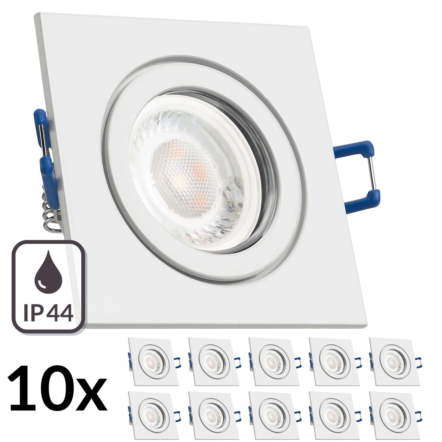 LEDANDO LED in Einbaustrahler 10er Set extra Einbaustrahler weiß mit Leuchtmitt IP44 flach LED 5W