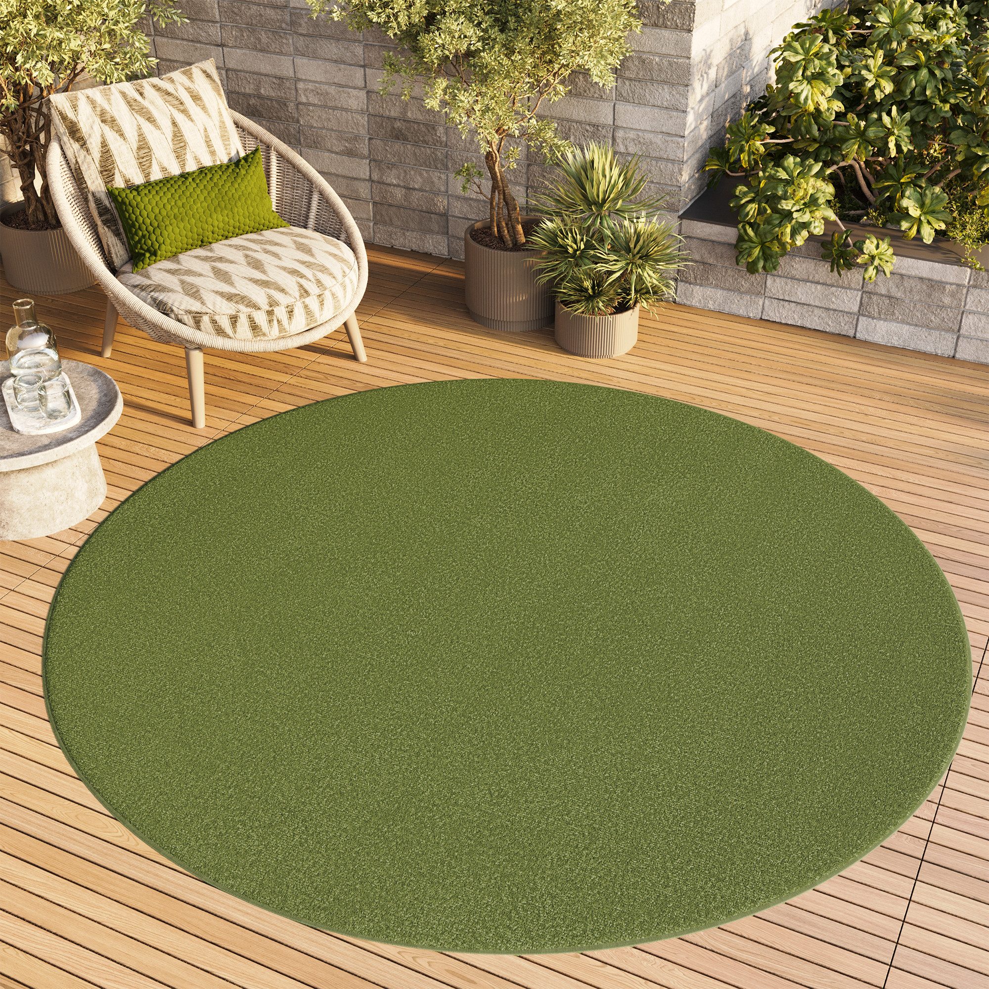 Tapiso Outdoorteppich MONO, rund, Höhe: 6 mm, Kurzflor Indoor Outdoor Einfarbig