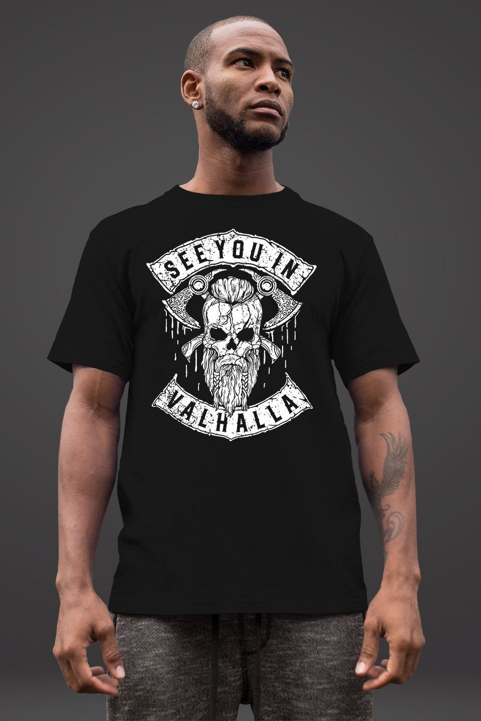 Neverless Print-Shirt Herren T-Shirt See You in Valhalla Wikinger Totenkopf Skull Fashion mit Print