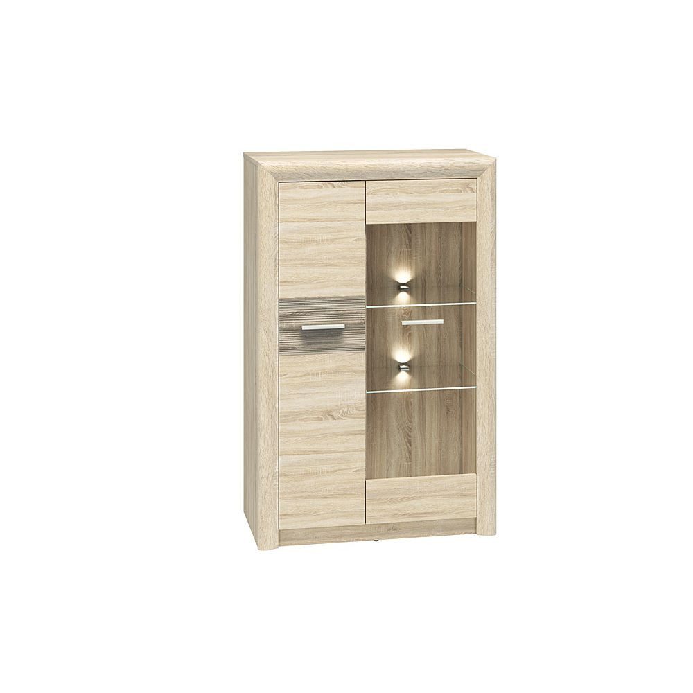 Lomadox Highboard CORK-131, Vitrine Hochkommode Kiefer hell mit Beleuchtung 85/133/43 cm