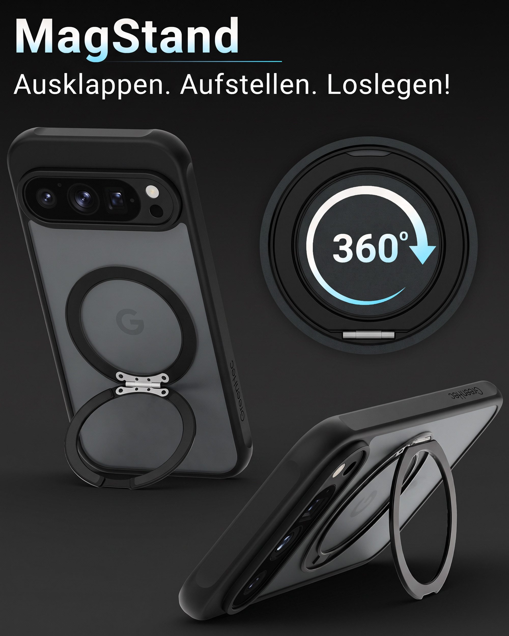 GreenHec Handyhülle Handyhülle Hülle Google Pixel 10 Pro MagSafe Ständer Magnetring Case 6.3 Zoll, Ständer Magnetring Schwarzes Cover Schutzhülle Kameraschutz H – Bild 2 von 5