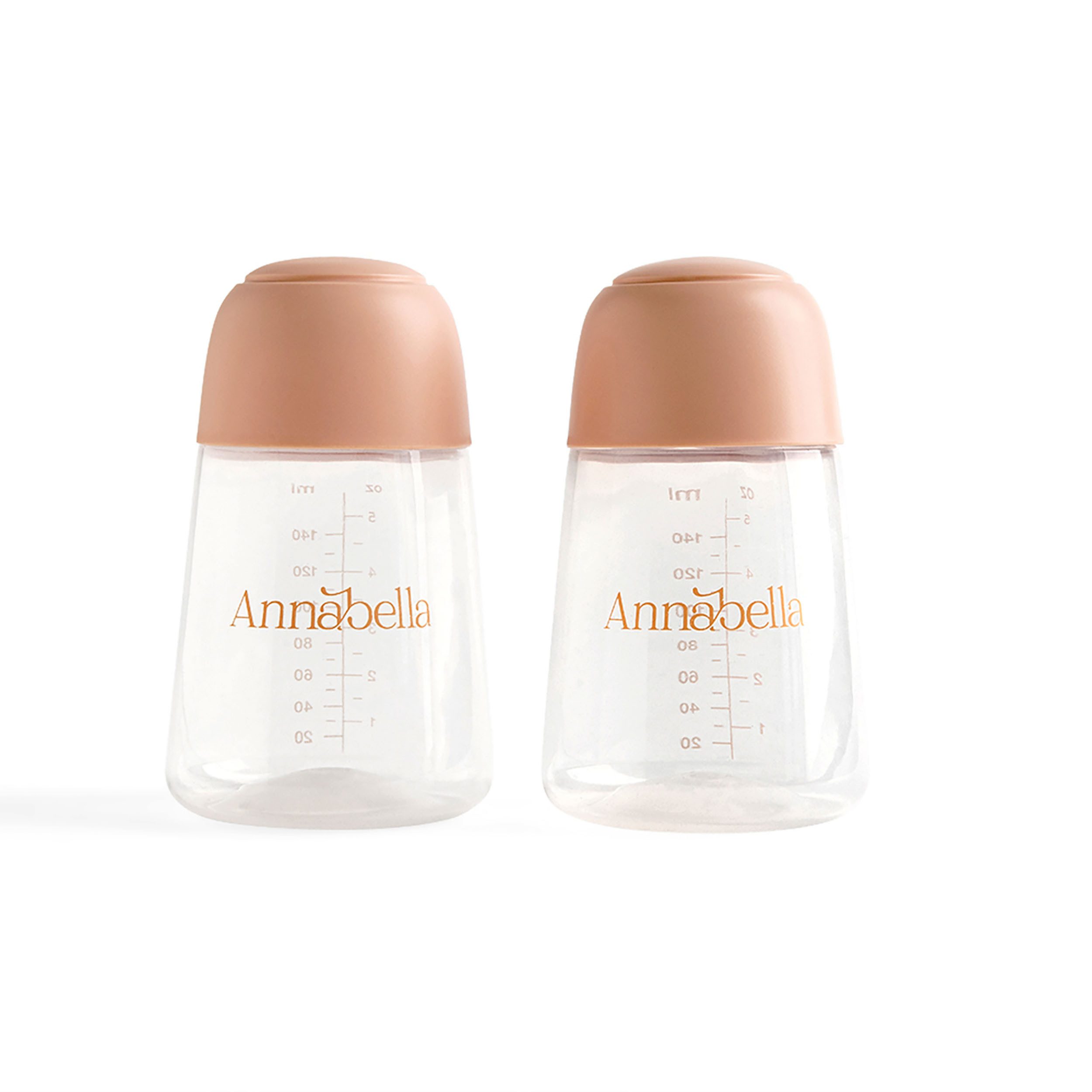 Annabella Milchbehälter Vorratsflaschen 2er Set 140ml für Muttermilch mit Deckel & Skala, Zubehör für Annabella Milchpumpe