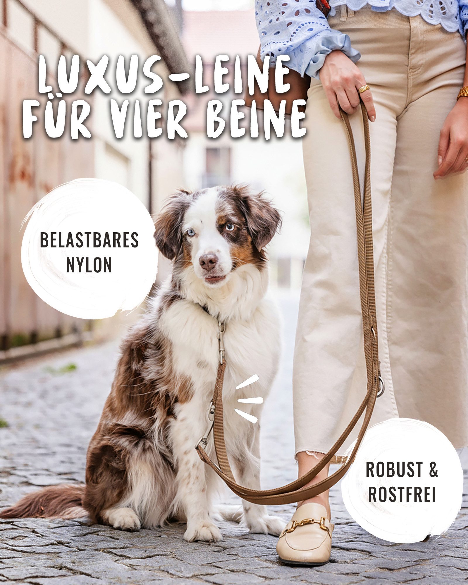 Rudelkönig Hundeleine Gepolsterte Hundeleine Bella, Verstellbare Führleine 2,30m, Nylon, Neopren (1-tlg), Für alle Hundegrößen