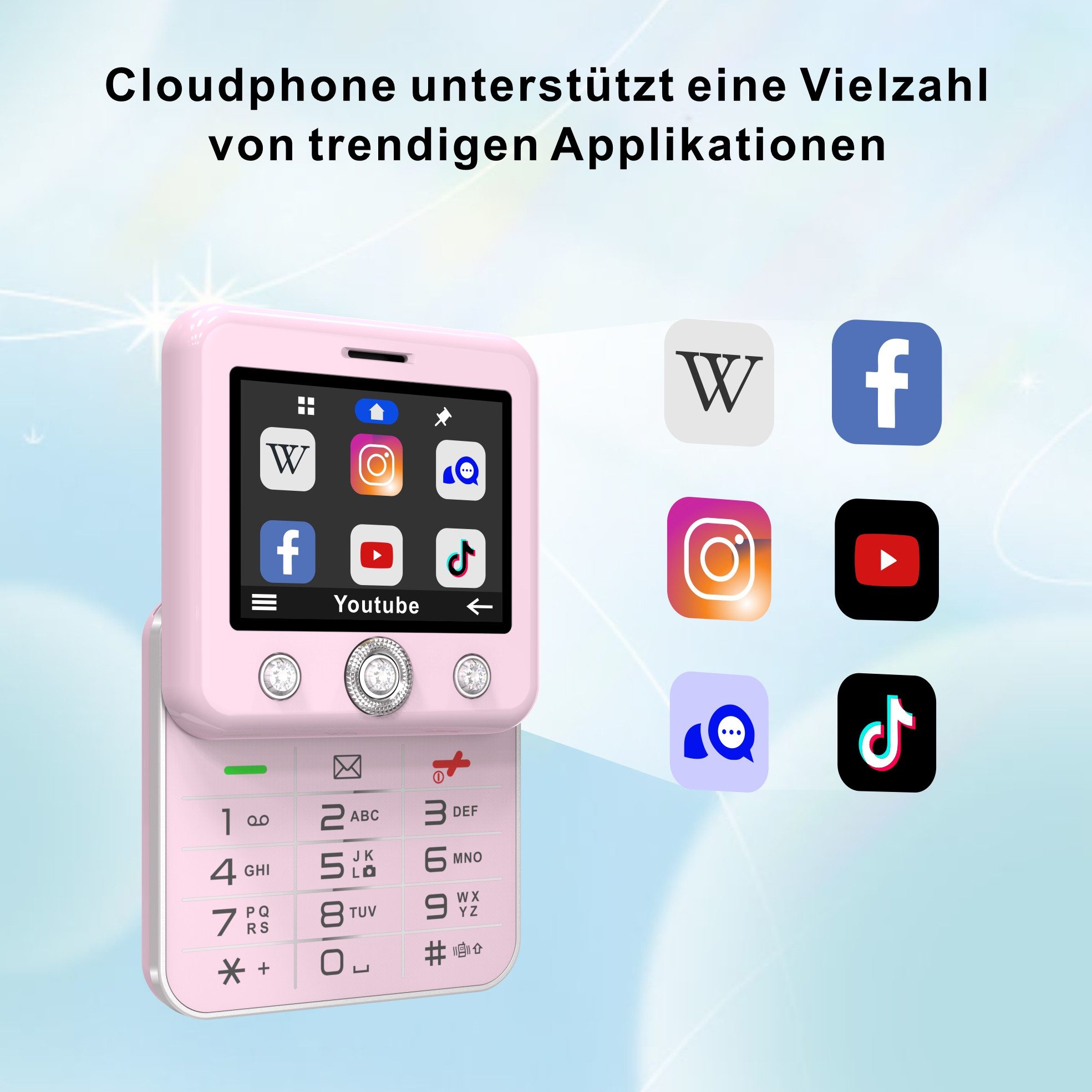Onestyle Diamond Design-Mobiltelefon, Social-Media Funktionen, 4G, Dual-SIM Handy (Tik-Tok, Youtube, Facebook, Kamera)