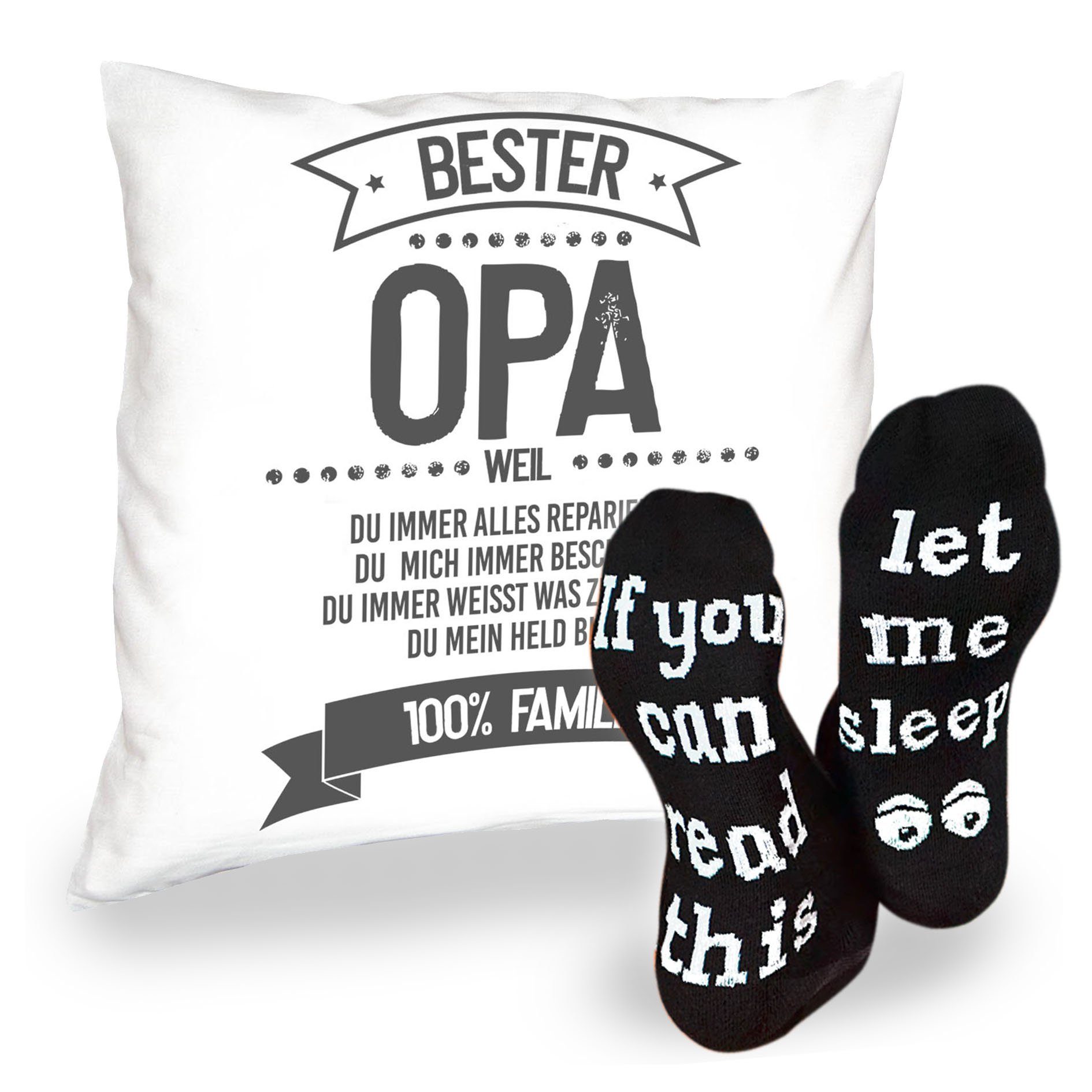 Soreso® Dekokissen Geschenk für Opa, Kissen mit Socken, Geburtstagsgeschenk, Set, Komplettes Geschenke Set, einzigartiges Design, praktisches Geschenk Set, Speziell für Opa