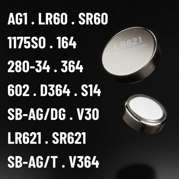 ABSINA AG1 LR621 Knopfzelle 10er Pack - 1,5V Alkaline Knopfzellen Knopfzelle, (1 St)