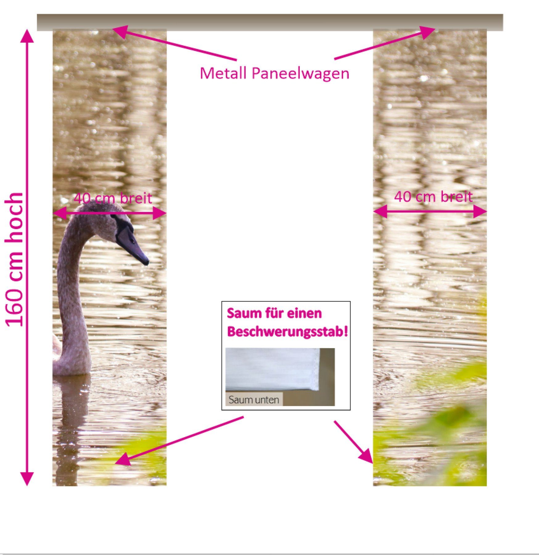 gardinen-for-life Schiebegardine Jungschwan Flächenvorhang 2er Set 40 cm breit - 160 cm lang