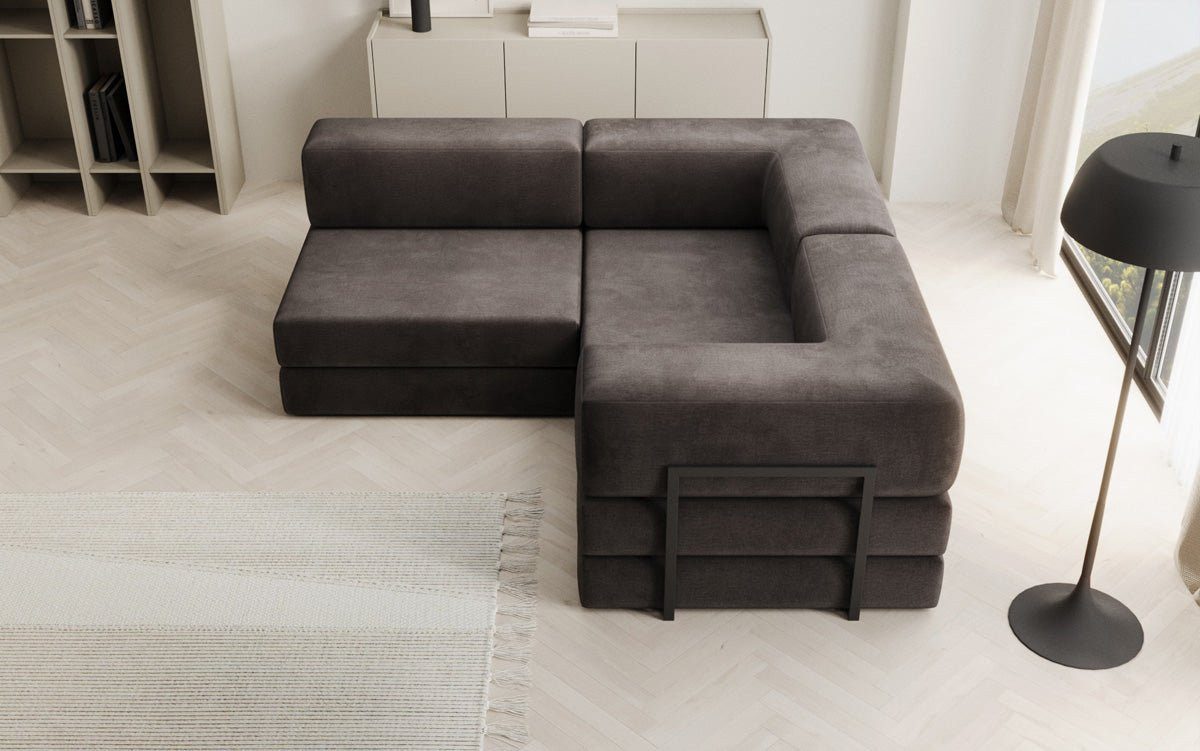 Luxusbetten24 Schlafsofa Designer Sofa Lazy L Mini in Samt, mit aufklappbarer Polsterlage für Liegefunktion – Bild 3 von 5