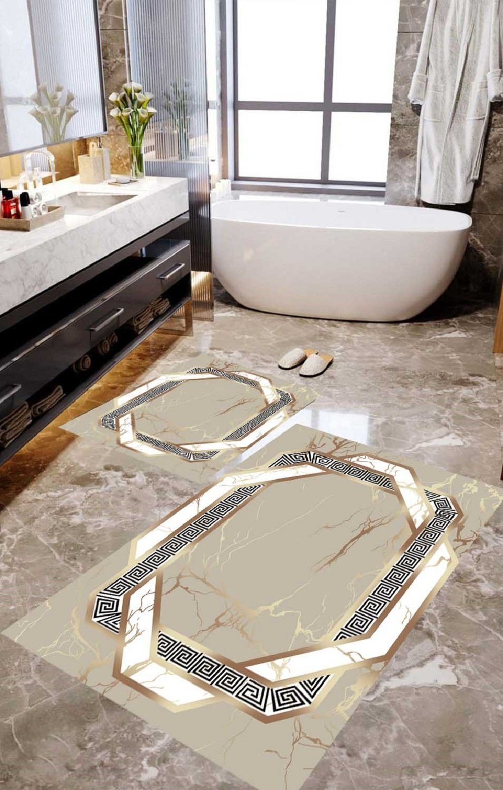 Badematte 2-teilig Bad Matte Teppich Dusche Set von 2 Rutsch Stand Bad  Matten Toillette Badezimmer Teppich ZELLERFELD