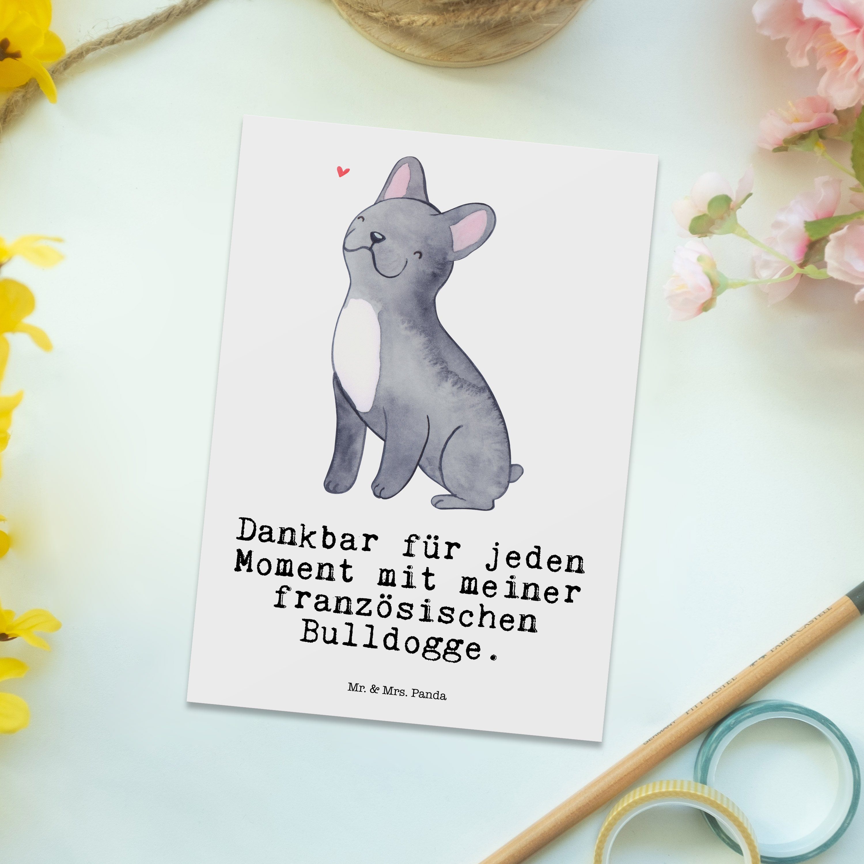 Mr. & Mrs. Panda Postkarte Geschenk, Dankeskarte, Weiß Bulldogge - Moment Karte Französische 