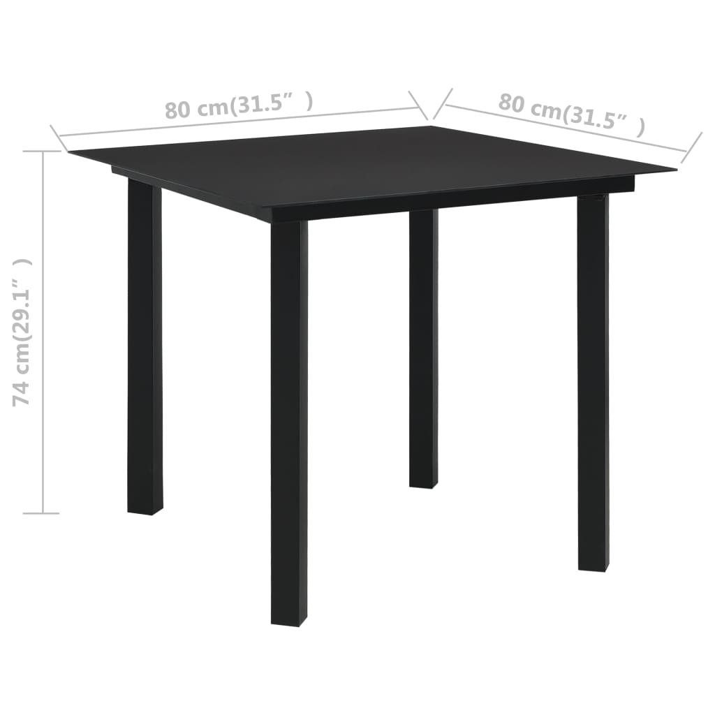 vidaXL Gartentisch Garten-Esstisch Schwarz Stahl cm Glas und 80x80x74 (1-St)