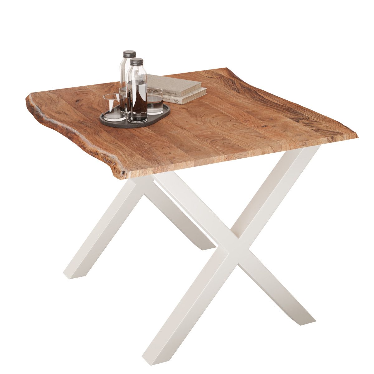 Liadomo Baumkantentisch Maxi, Massiver Akazien-Esstisch mit Baumkante und X-Gestell