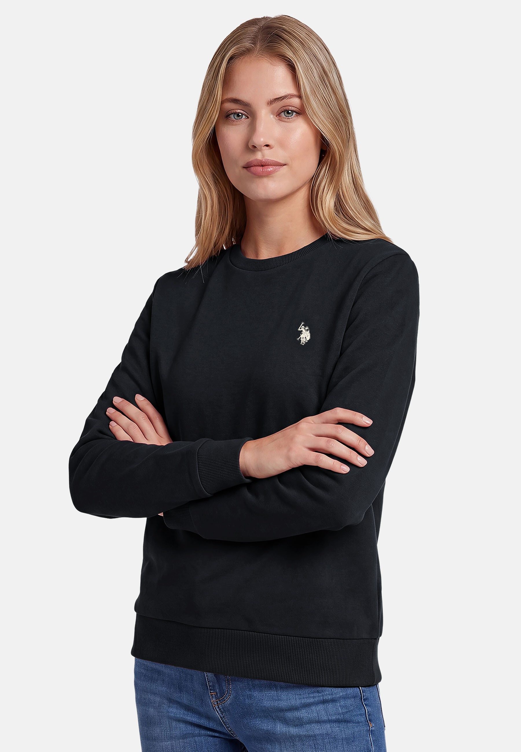 U.S. Polo Assn. Rundhalspullover USZoee – Damen Sweatshirt mit Rundhalsausschnitt Weiche Baumwollmischung, femininer Schnitt und Logo-Stickerei