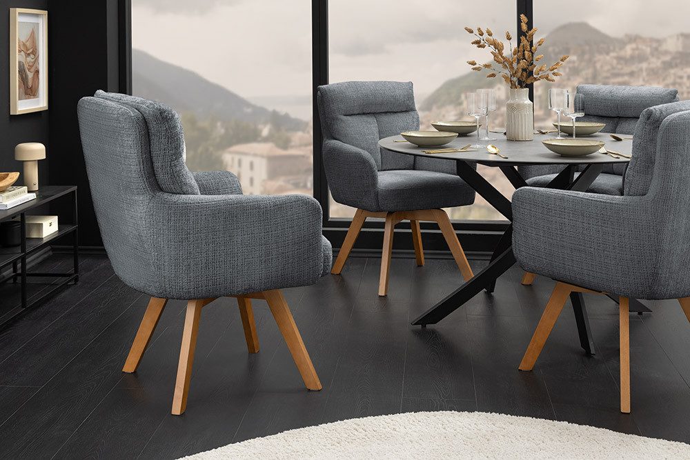 riess-ambiente Polsterstuhl BIG GEORGE grau / natur - Drehstuhl, Chenille, Buchenholz, gepolstert (Einzelartikel, 1 St), Esszimmer · 360° drehbar · mit Armlehne · Retro · Federkern-Polsterung