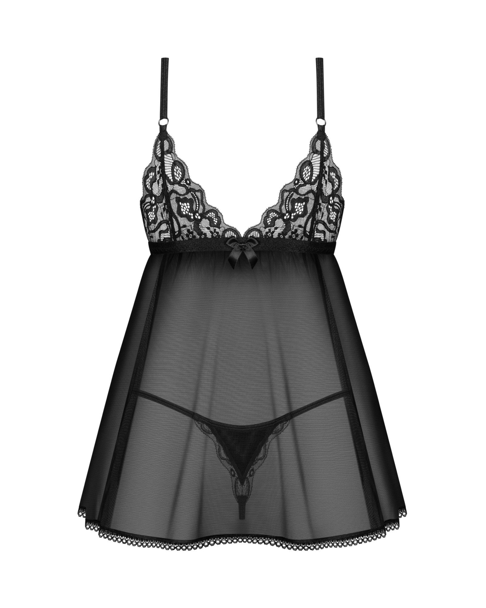 Obsessive Negligé Blomentis Babydoll und String - schwarz (2-tlg) mehrstufiger Verschluss und verstellbare Träger – Bild 4 von 4