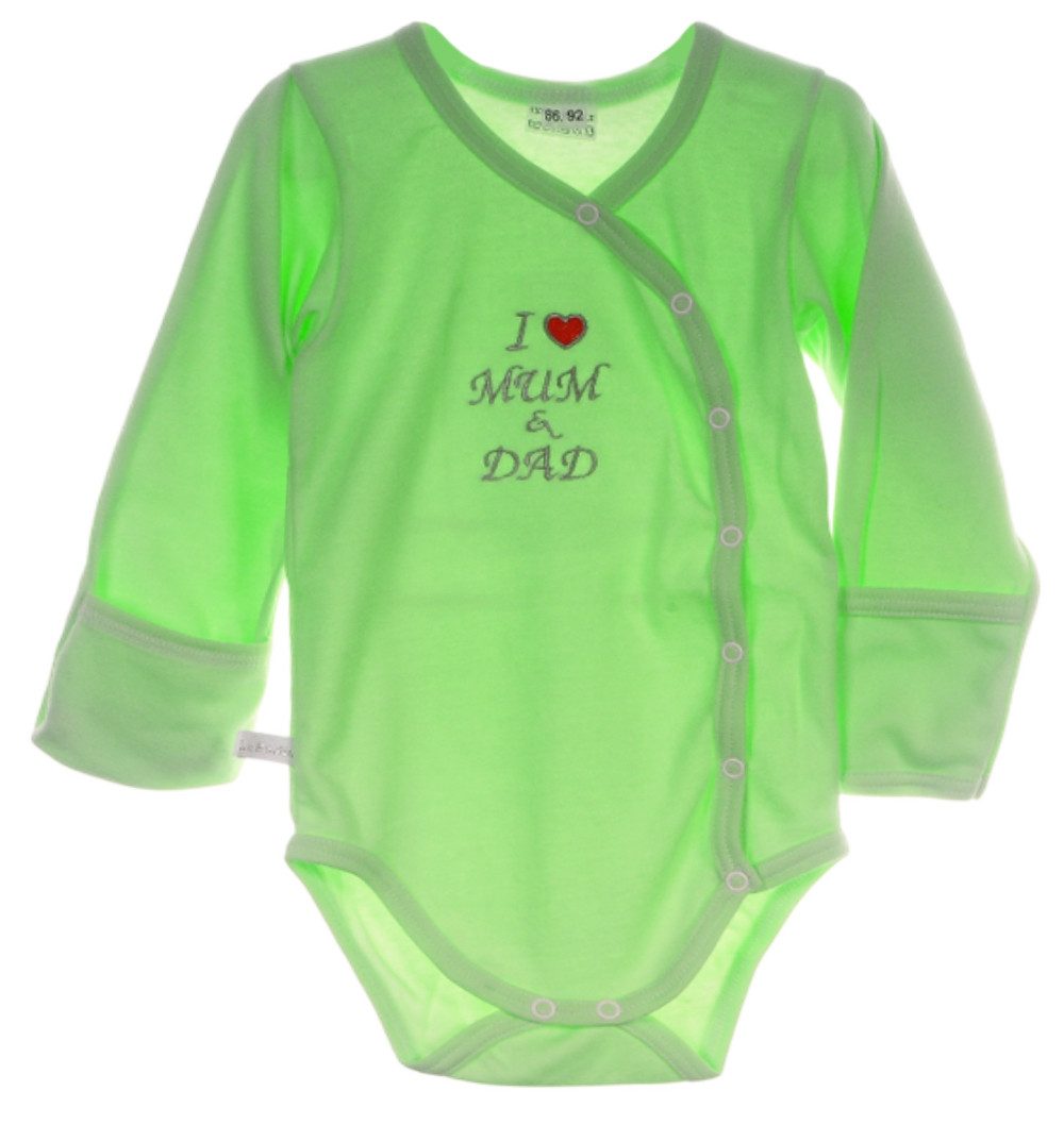 La Bortini Body Wickelbody mit Kratzschutz Baby Langarmbody in Grün aus reiner Baumwolle, 44 50 56 62 68 74 80 86 92 98