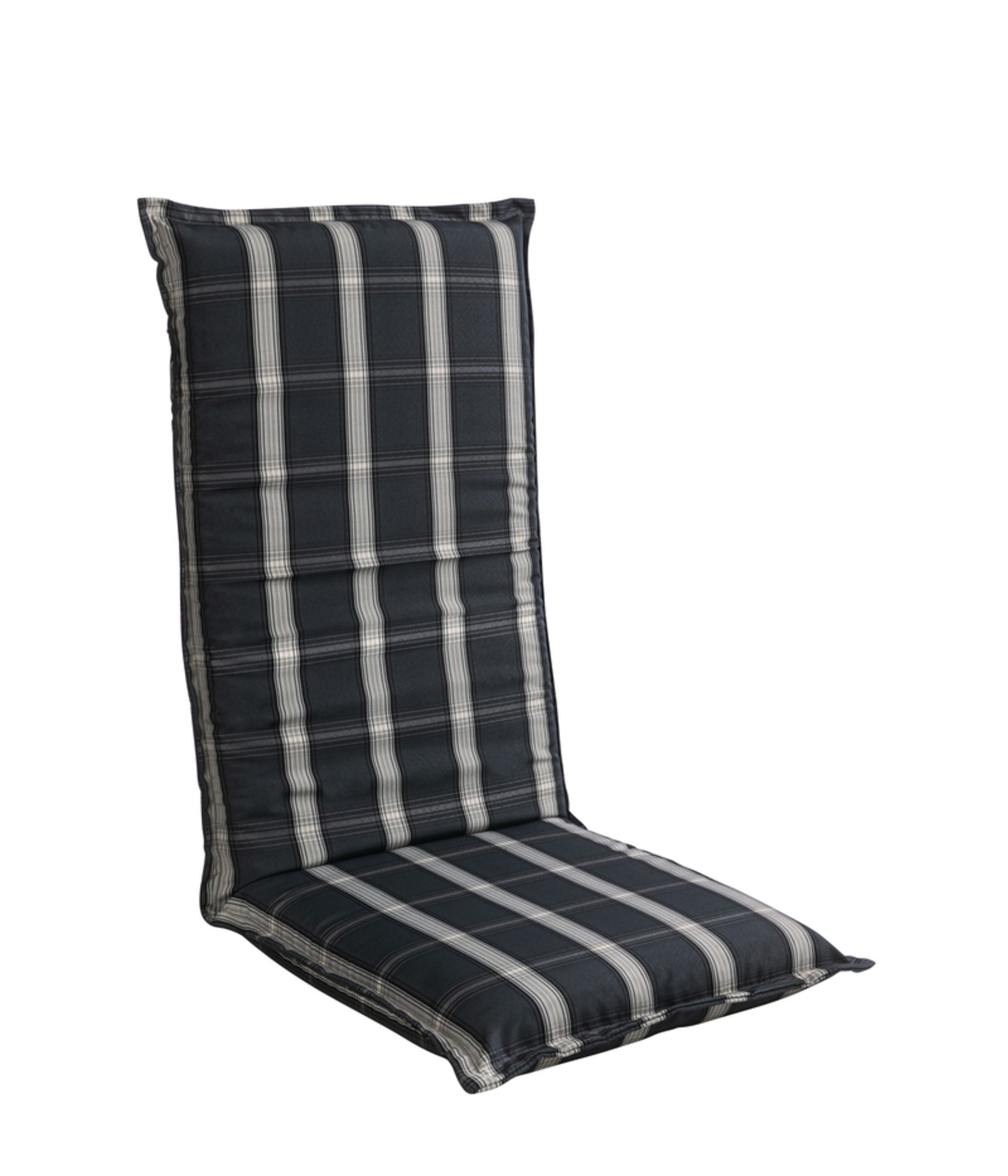 Dehner Polsterauflage Lancy, ca. 120 x 50 x 8 cm, dunkelgrau/grau/creme,  Gemütliches Sitzkissen für Hochlehner mit einem karierten Polsterbezug