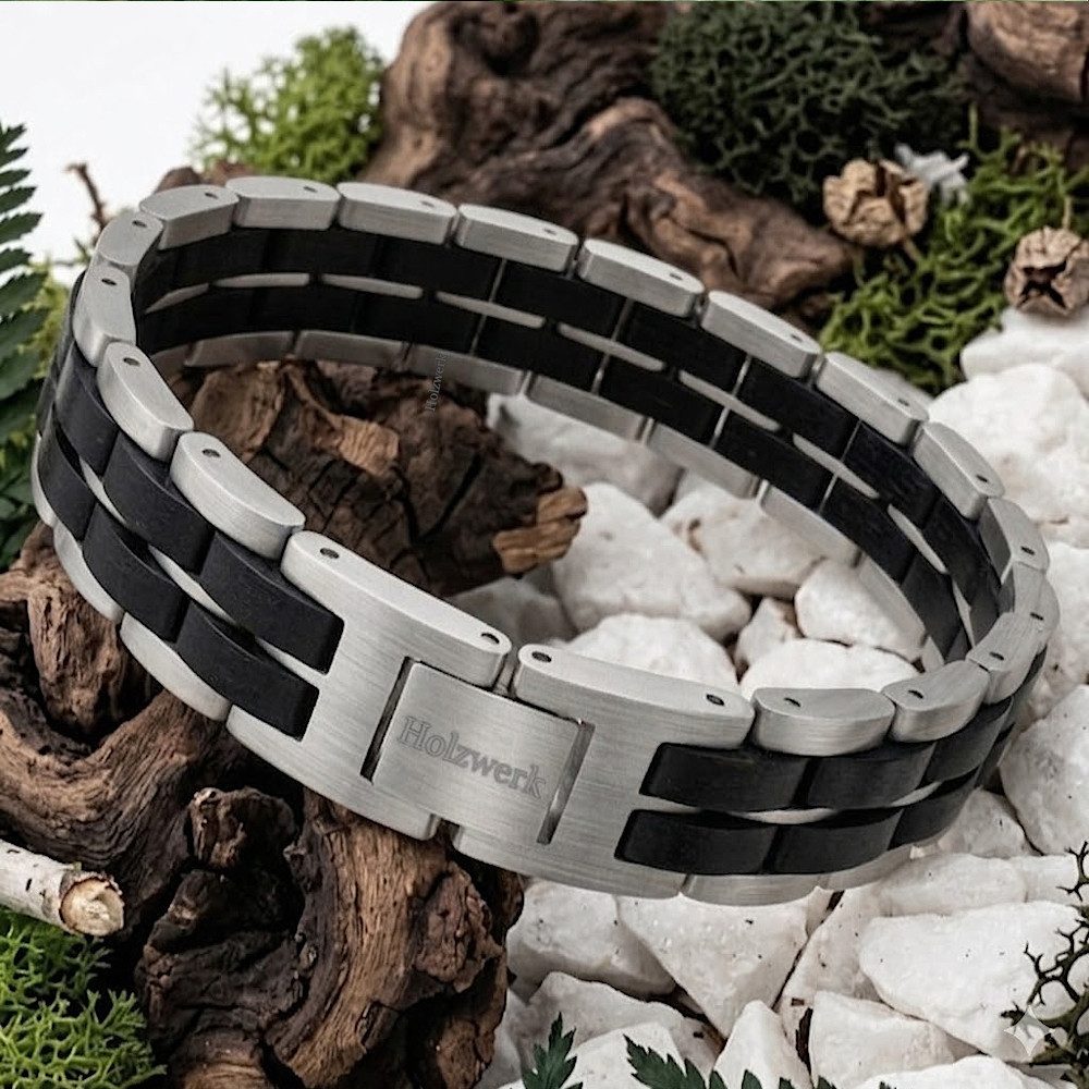 Holzwerk Edelstahlarmband Designer Holz Armband, Armkette Gliederarmband, Holz Unikate inkl. Armbandkürzer, ideal als Geschenk