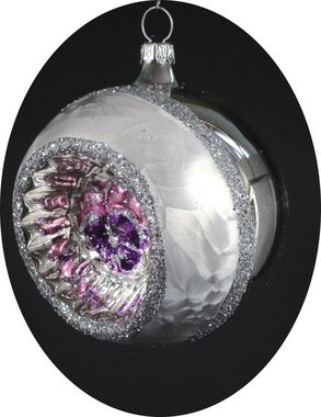 Nostalgie Christbaumschmuck Thüringen Christbaumschmuck Reflexkugeln 8 cm, silbern, Eislack und Veilchen (6-tlg), "Reflexkugeln 8 cm, silbern, Eislack und Veilchen"