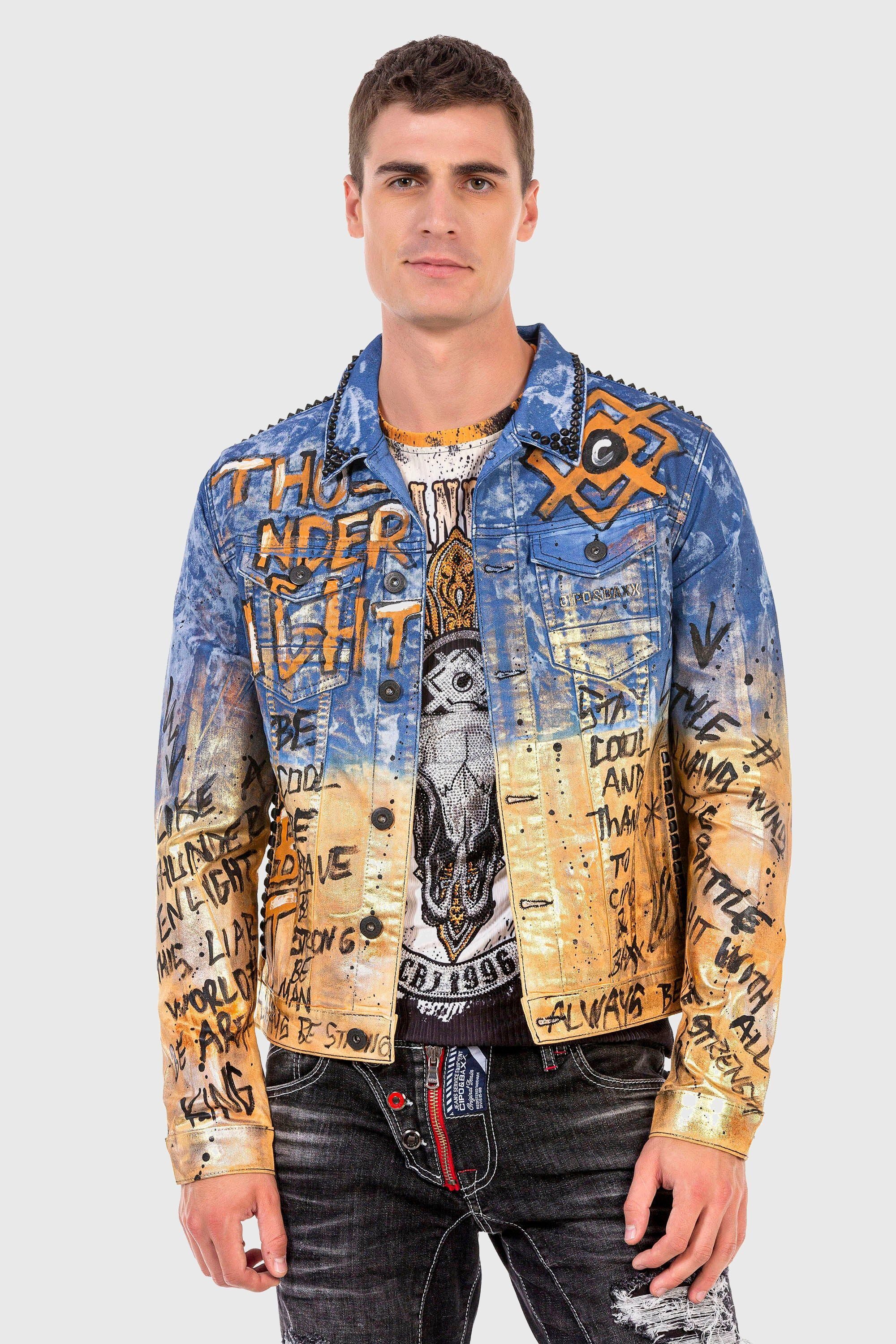 Cipo & Baxx Jeansjacke "Jacke" ohne Kapuze mit coolem Allover-Motiv günstig online kaufen