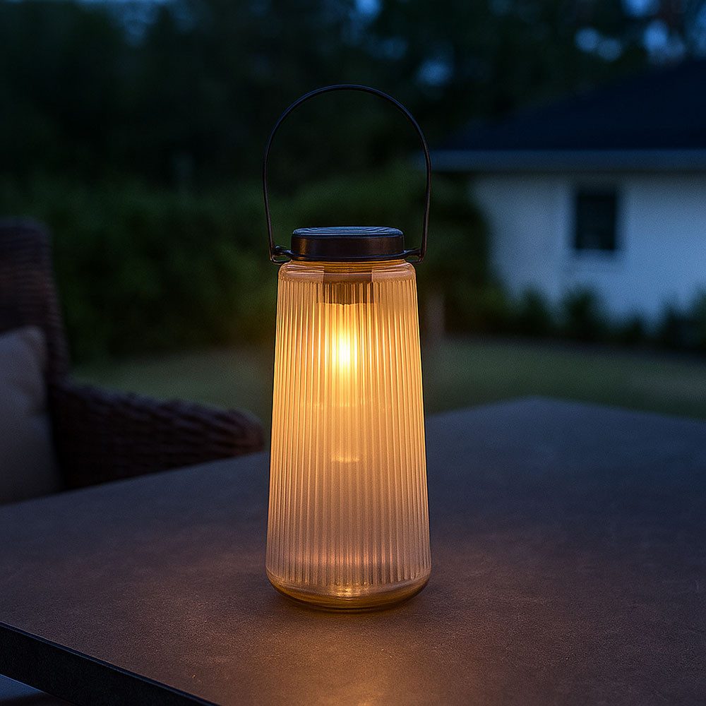 GLOBO LIGHTING LED Solarleuchte, LED-Leuchtmittel fest verbaut, Warmweiß, Solarlampe Außenleuchte Gartendeko LED Laterne Glas Balkonleuchte