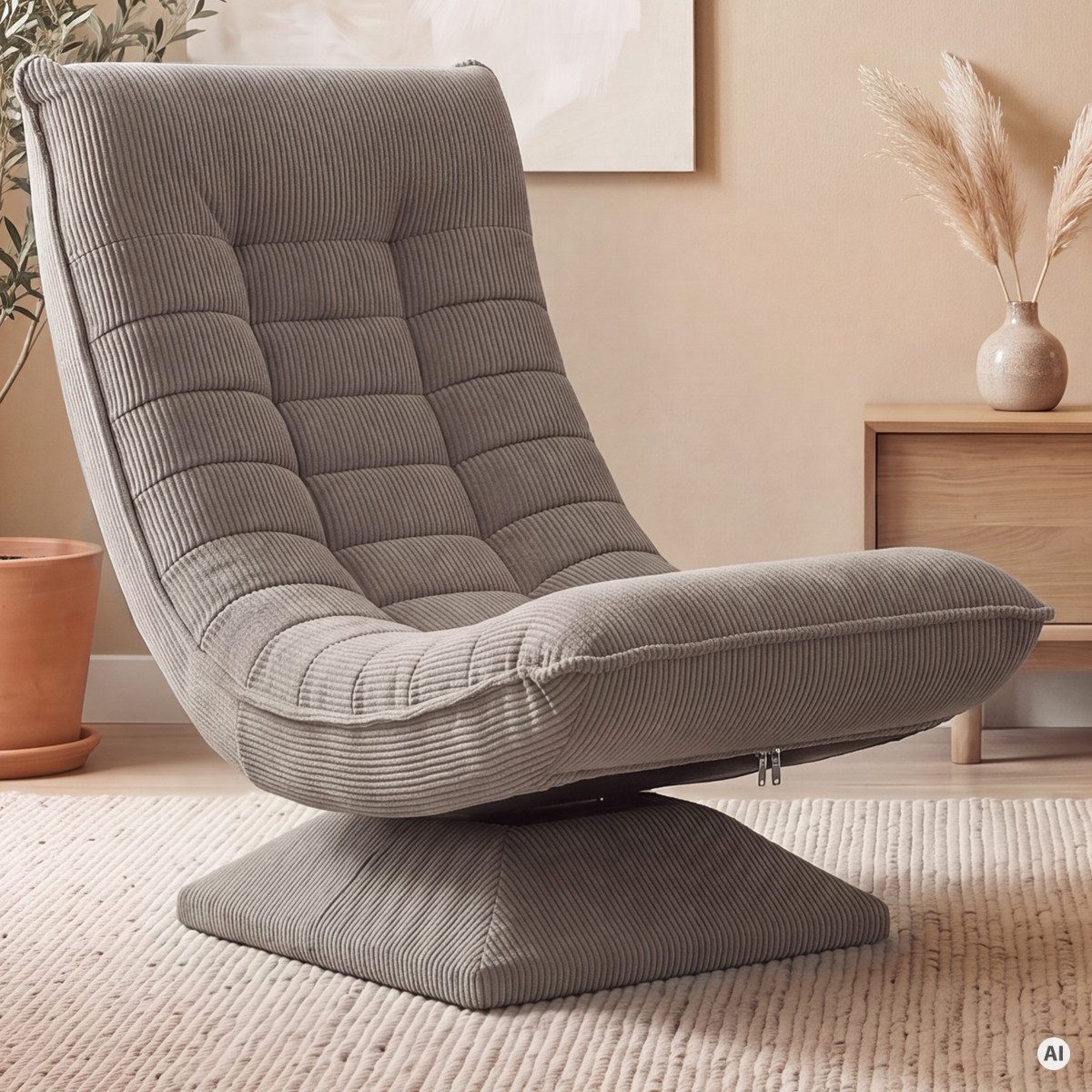 Casaria Relaxsessel Aberdeen Cord, verstellbare Lehne Drehbar Klappbar 150kg Belastbarkeit 60x105x87cm