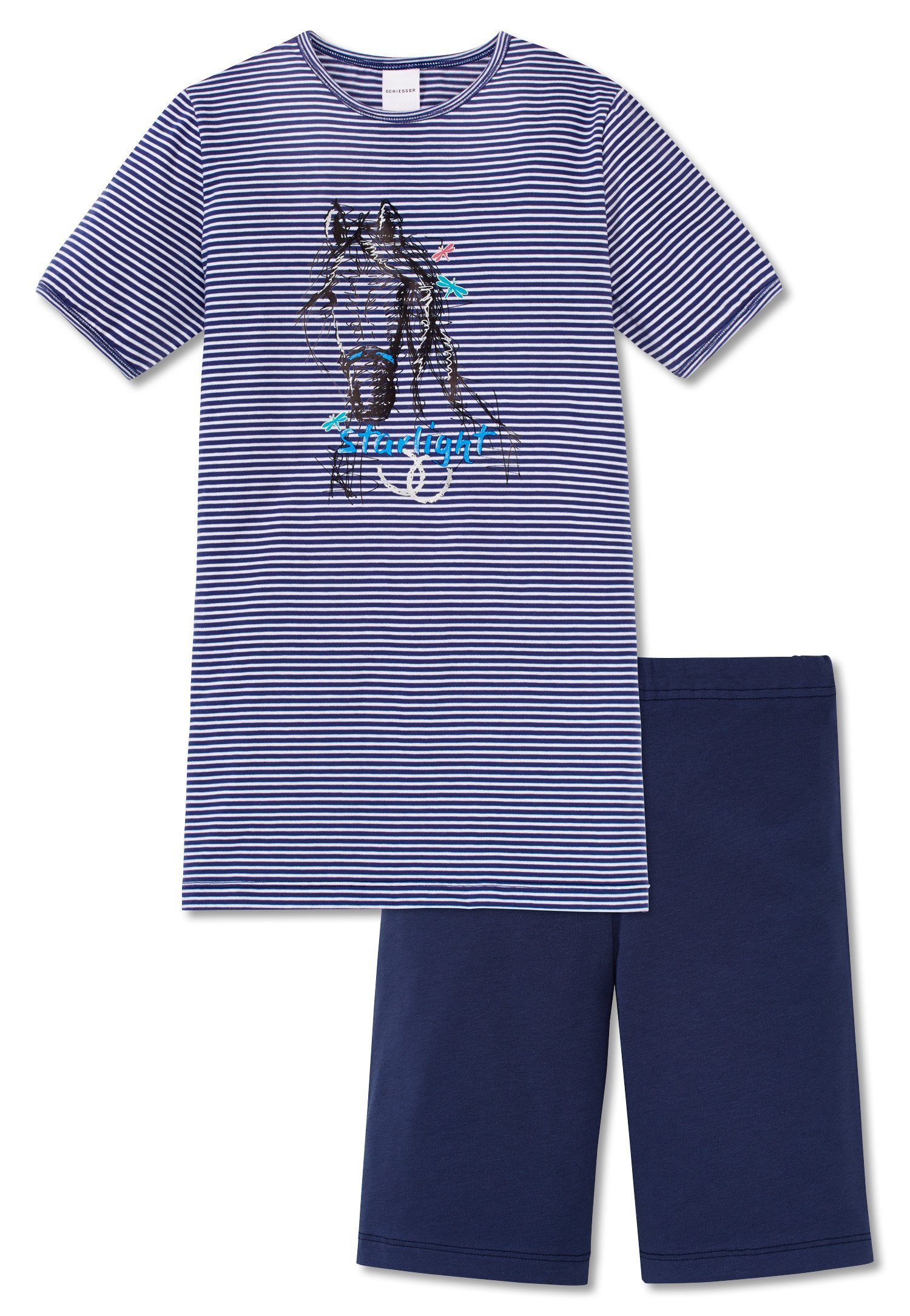 Schiesser Schlafanzug Pferdewelt (Set, Set) Mädchen Schlafanzug kurz, Single-Jersey, 100% Baumwolle