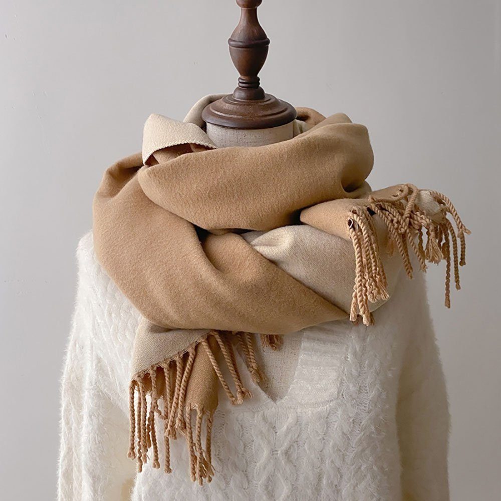 AUKUU Schal Schal Doppelseitiger einfarbiger Schal für Frauen im Winter, (190X65cm, 1-St. Verdickt warm), Langer Schal Beige Halstuch