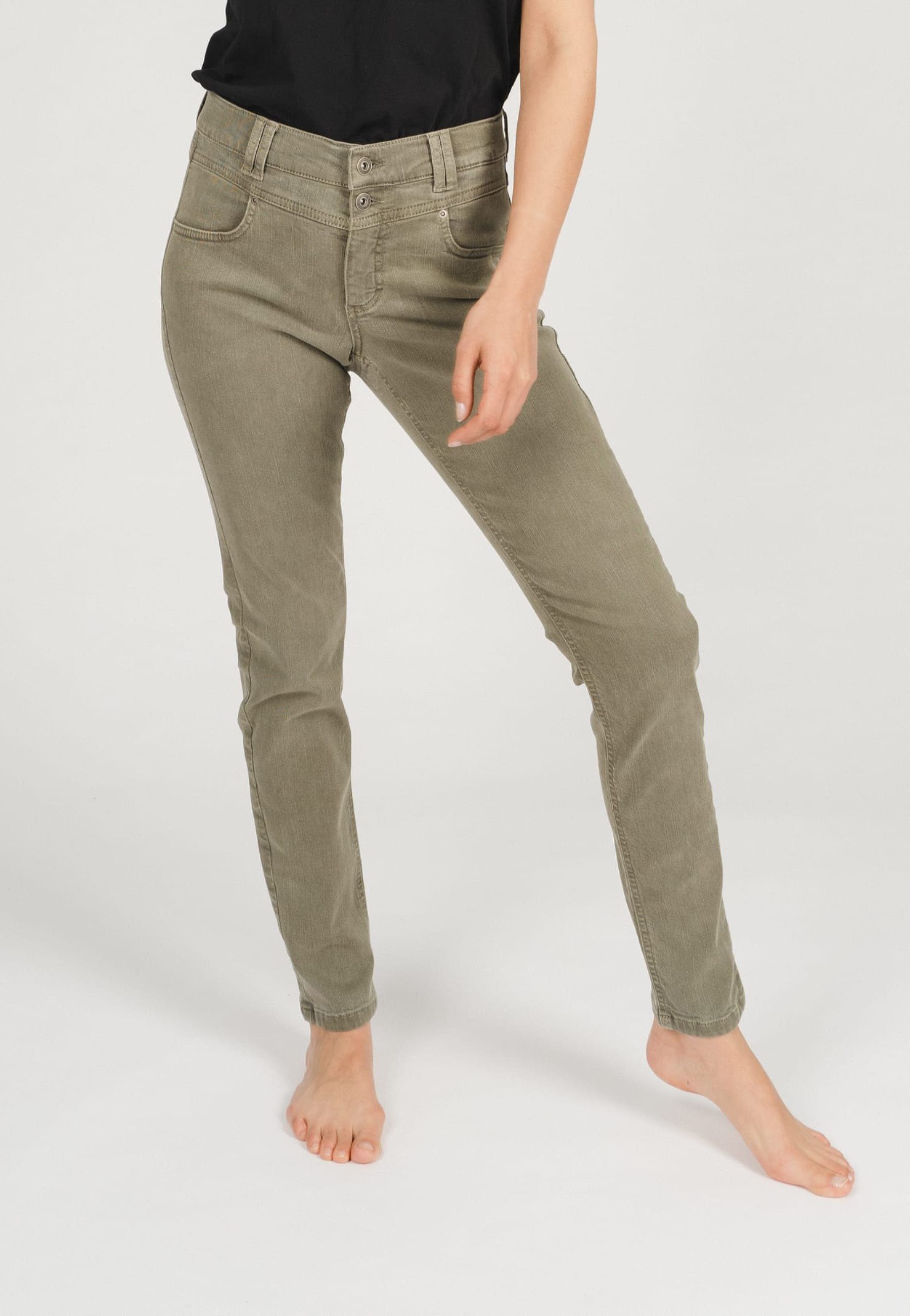 ANGELS Slim-fit-Jeans Jeans Skinny Button mit Coloured Denim khaki