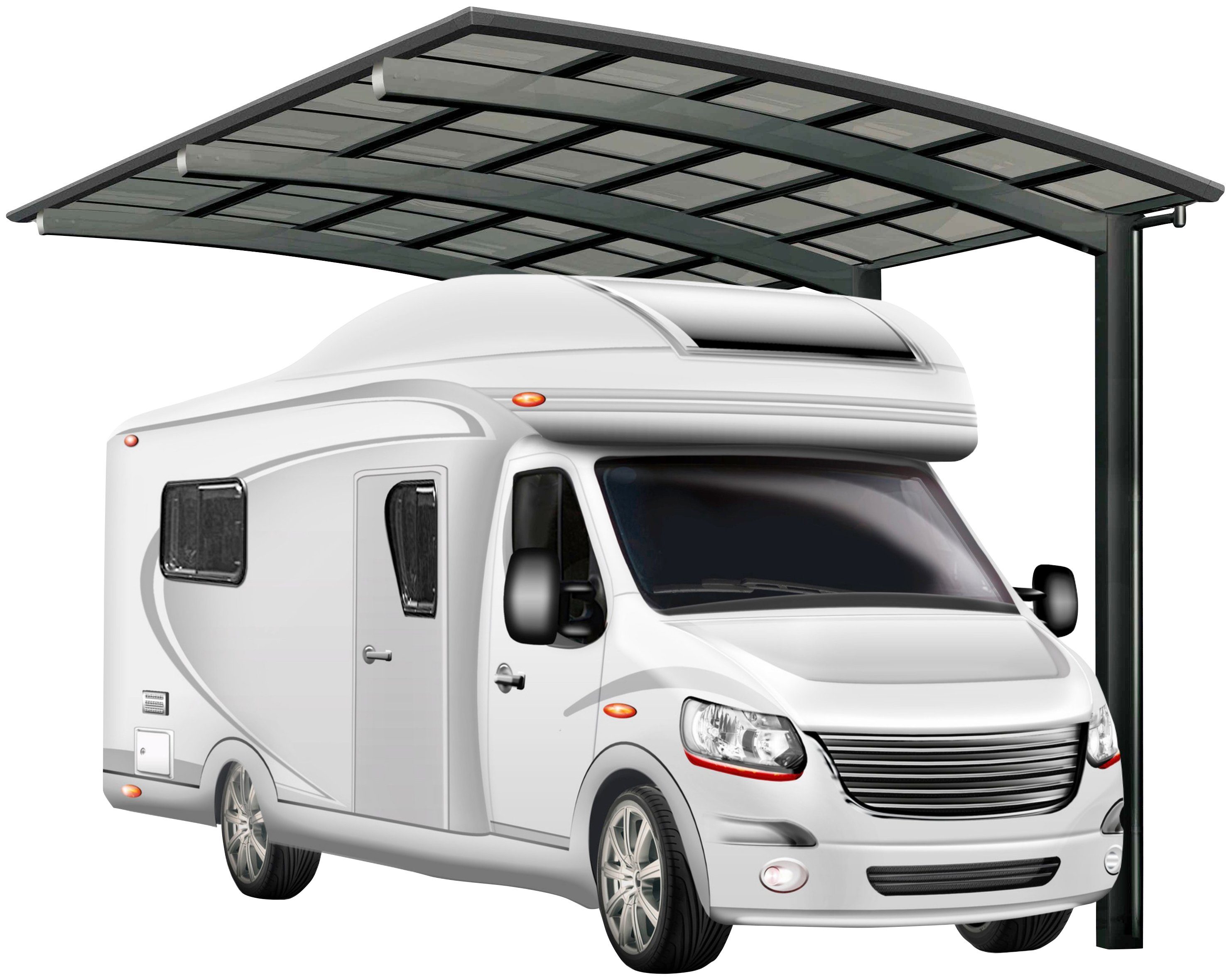 Caravan BxT: Aluminium Ximax 270x495 Portoforte Typ cm 290 Einfahrtshöhe, Standard-schwarz, Einzelcarport 80 cm,