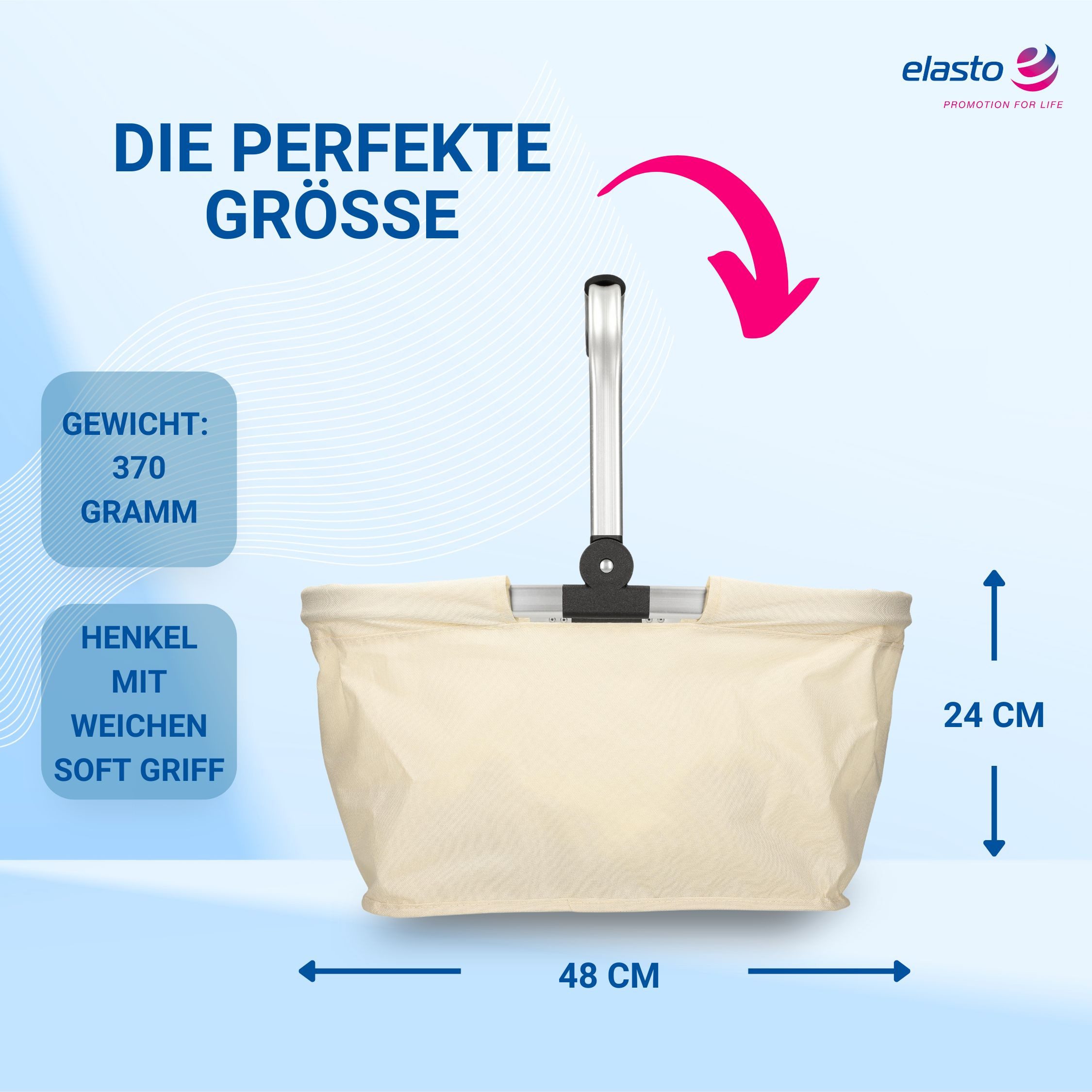 elasto Tragetasche Einkaufskorb mit Henkel ca. 30 L - faltbarer Korb mit Soft Griff