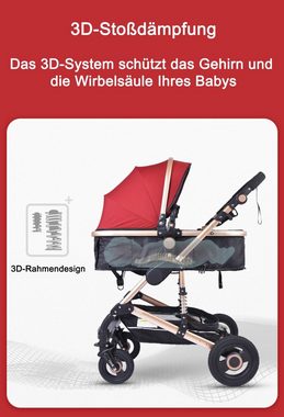 TPFLiving Kombi-Kinderwagen Babyschale Baby Buggy Babywanne 5-Punkt-Sicherheitsgurt Moskitonetz, Getränkehalter Kinderwagen 3 in 1 inkl. großem Zubehörset Khaki