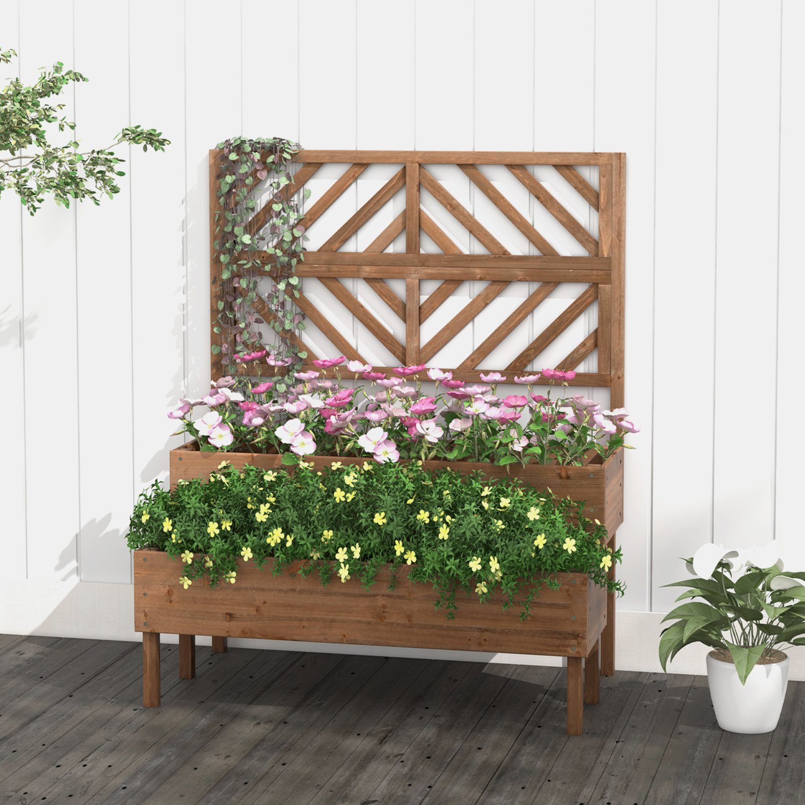 COSTWAY Hochbeet, mit Rankgitter, Spalier, Blumenkasten, günstig online kaufen