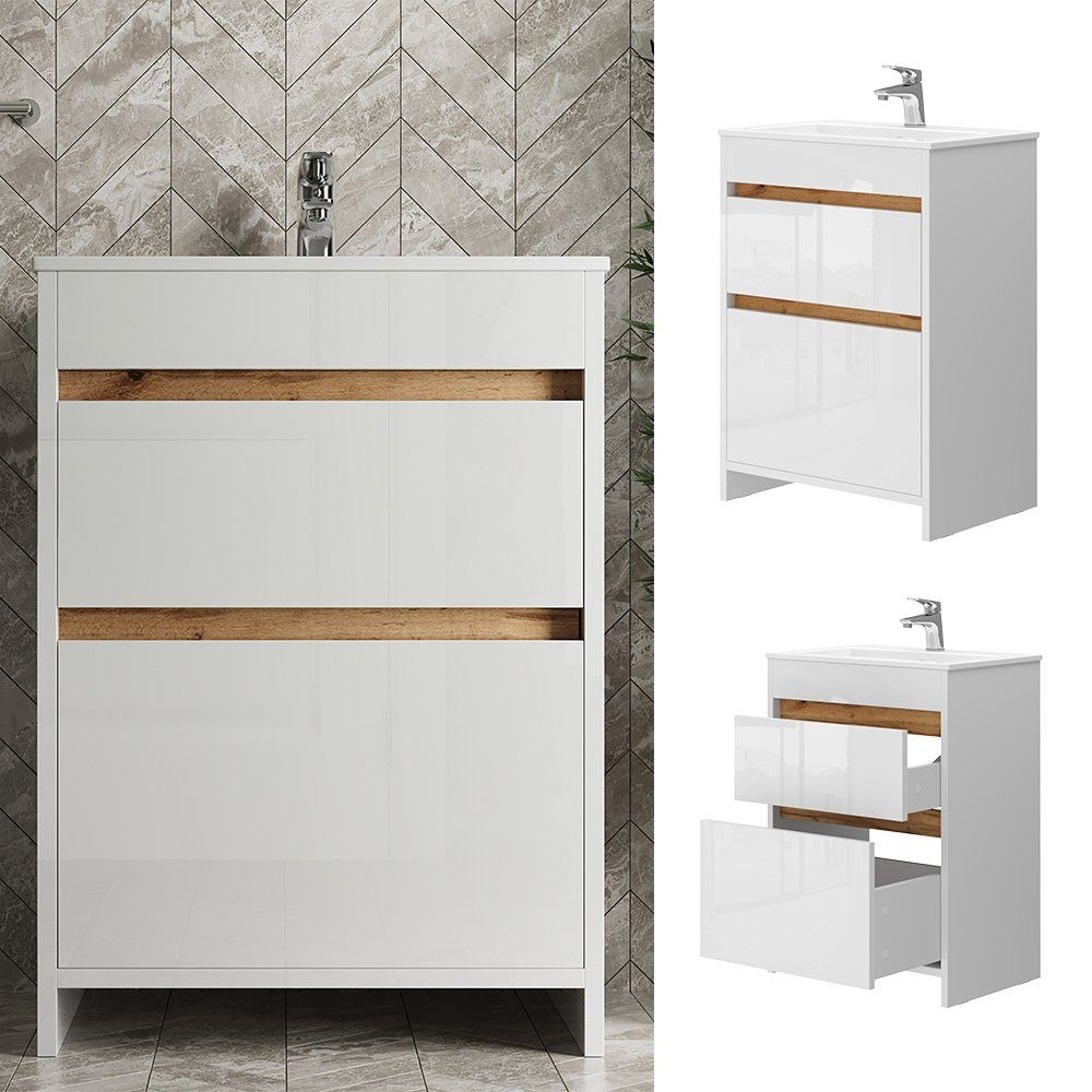 Vicco Badmöbel-Set Detmold, Weiß, 2 Teile, günstig online kaufen