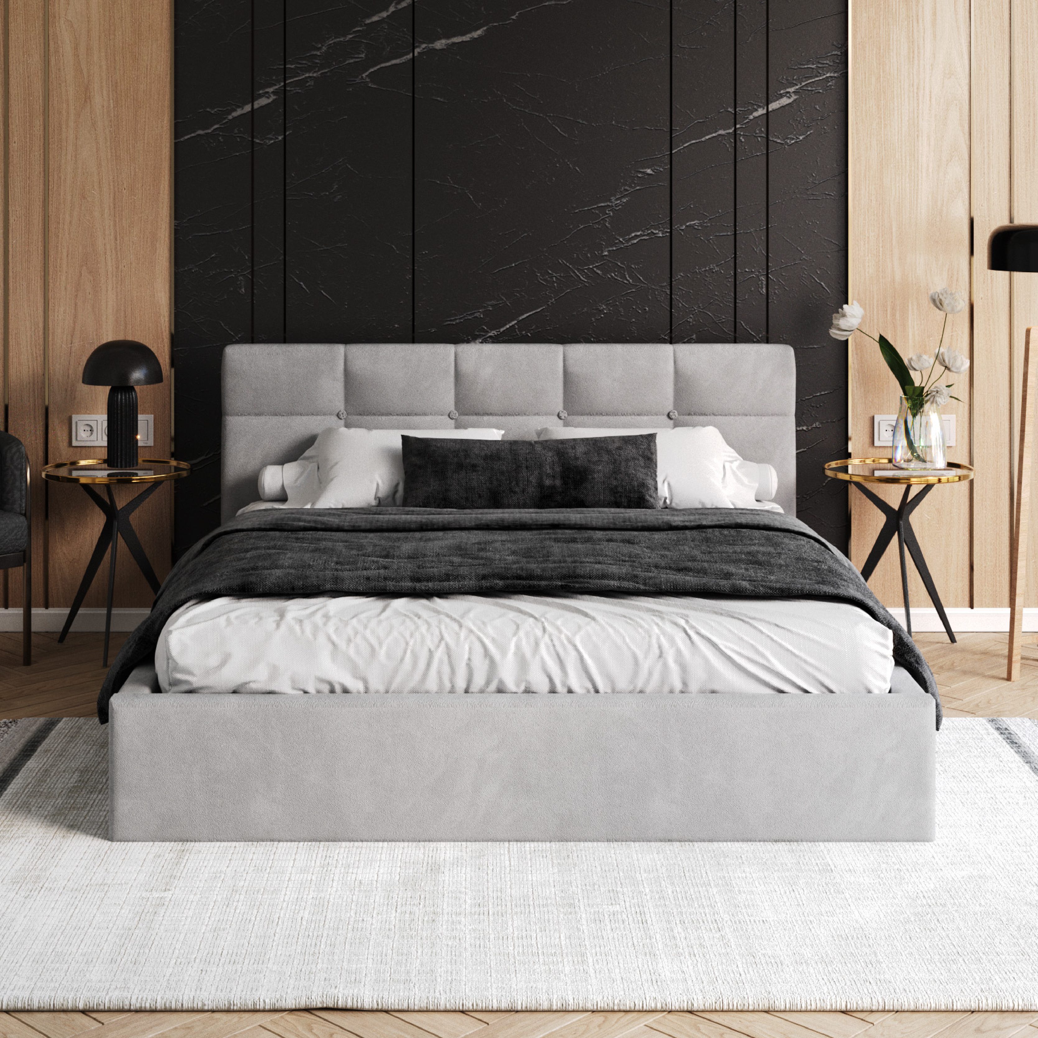 FDM Polsterbett VEGAS Bettkasten MADE IN EU - mit hochwertigem Velours Bezug (verfügbar 90x200 120x200 140x200 160x200 180x200cm, Bettrahmen, Bett, mit großen gepolsterten Kopfteil, mit Bettkasten zum aufklappen), Hebbarer Metallrahmen, Bettkasten, ohne Matratze