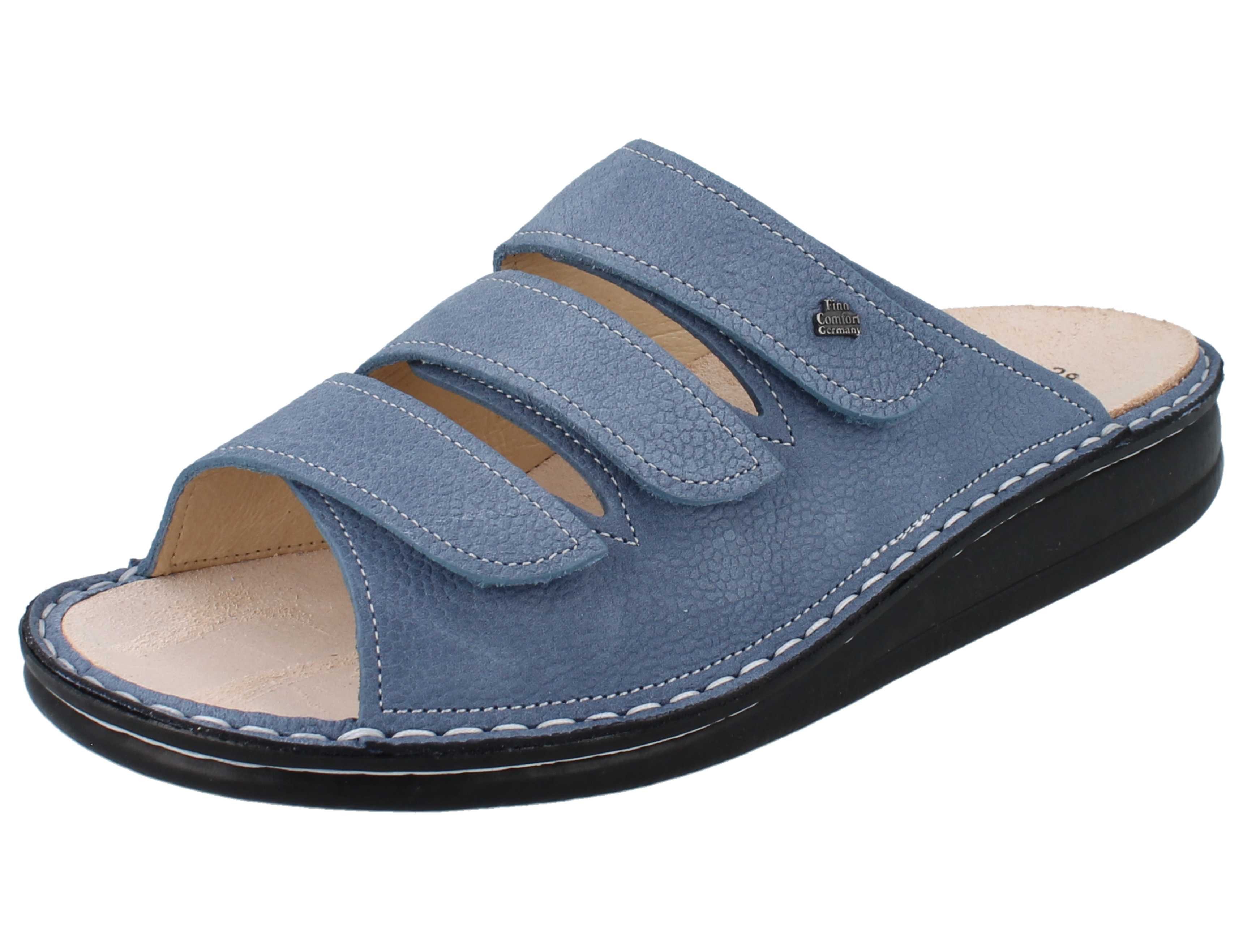 FINN COMFORT Korfu Damen Pantolette hellblau genarbtes Nubukleder - Pantolette
