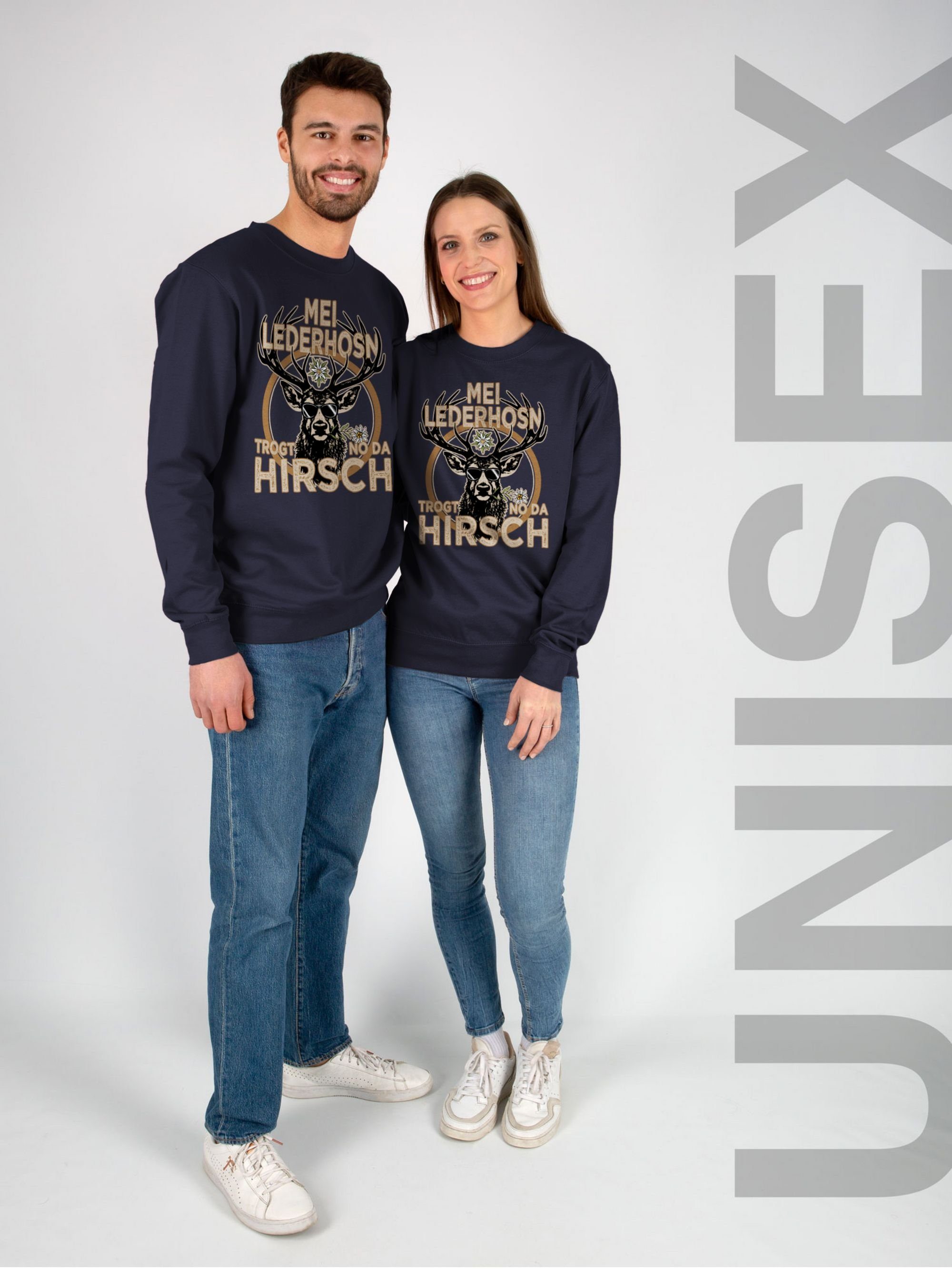 Shirtracer Sweatshirt Trachten Outfit (1-tlg) Hirsch der Lederhose Oktoberfest Mode 1 Trägt Spruch Herren Dunkelblau für