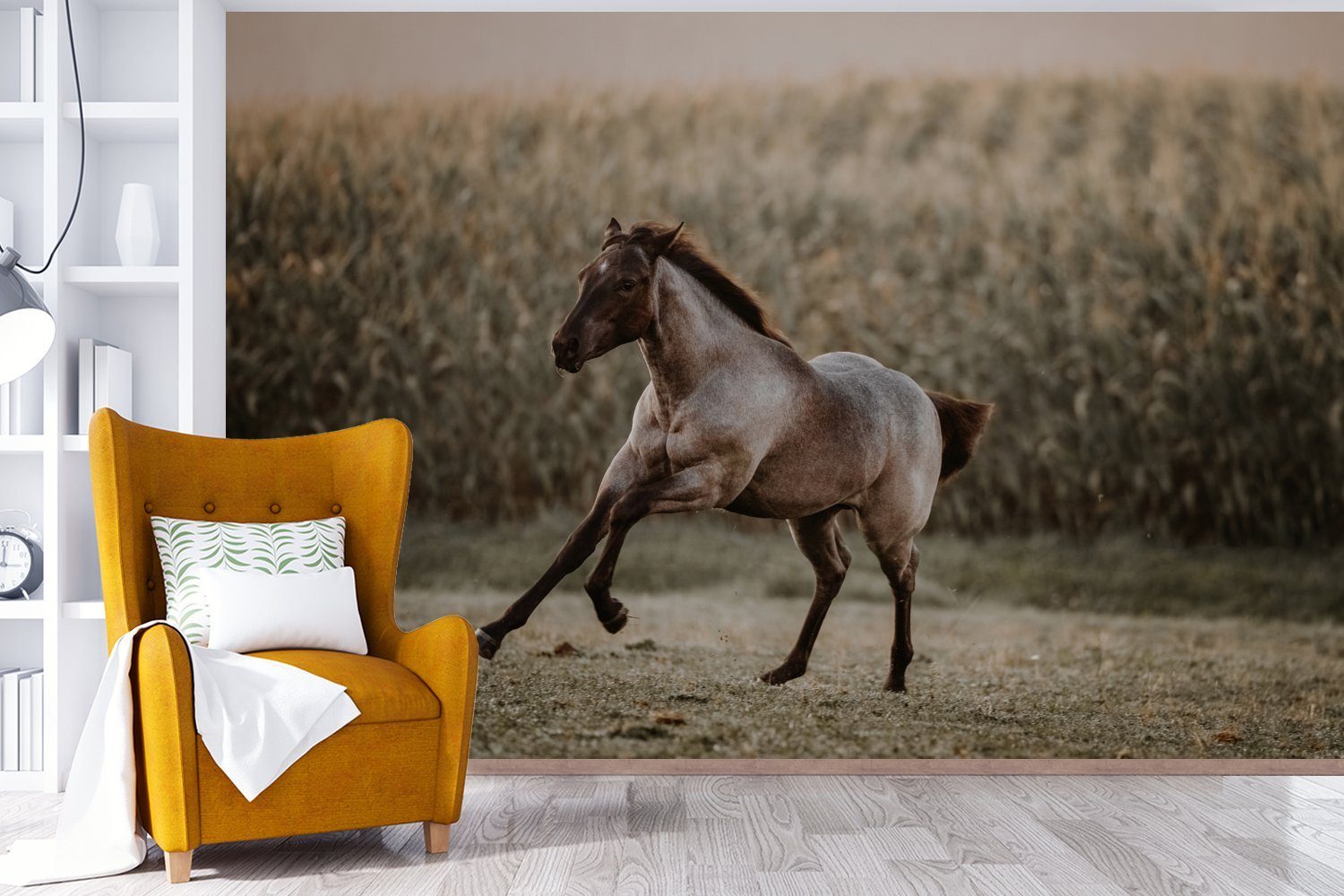 MuchoWow Fototapete Pferd - Schlafzimmer, für Tapete (6 Sand St), Gras, Vinyl Wohnzimmer, Matt, Kinderzimmer, - bedruckt, Wallpaper