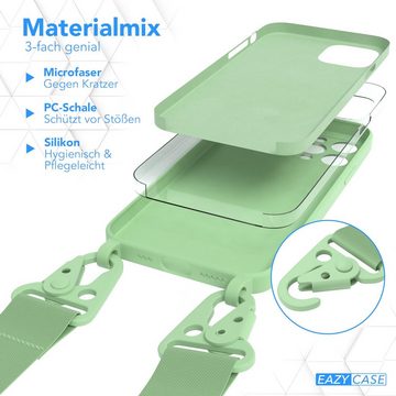 EAZY CASE Handykette Breitband Kette für Apple iPhone 12 Pro 6,1 Zoll, 2 in 1 Hülle mit abnehmbarem Band Silikonhülle Matt Ketten Hülle Grün