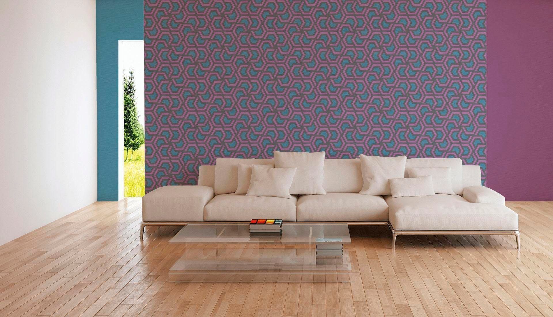 A.S. Création living Vliestapete walls grafisch Style, Linen violett/grau/blau geometrisch