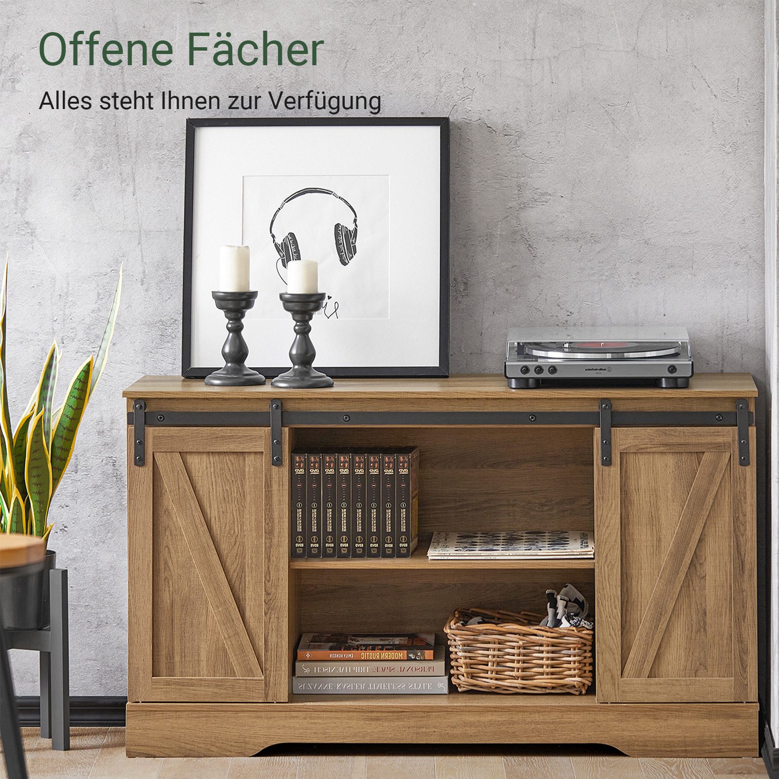 SoBuy Sideboard FSB60, Kommode Küchenschrank Flurschrank Beistellschrank Sideboard, Aufbewahrungsschrank, mit 2 Schiebetüren, verstellbaren Ablage, Küche
