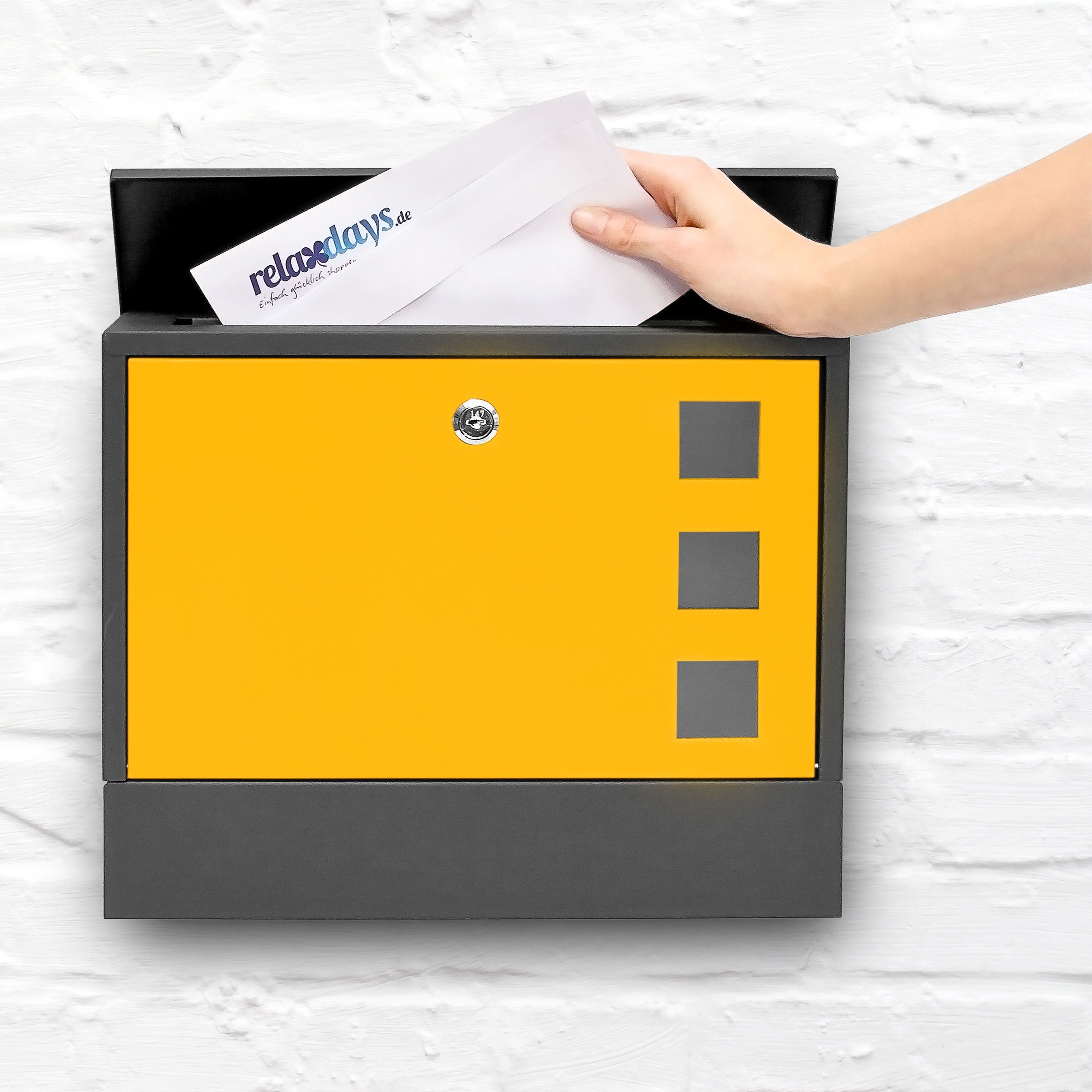 relaxdays Aufbewahrungsbox Briefkasten zweifarbig Farbauswahl, Schwarz-Gelb günstig online kaufen
