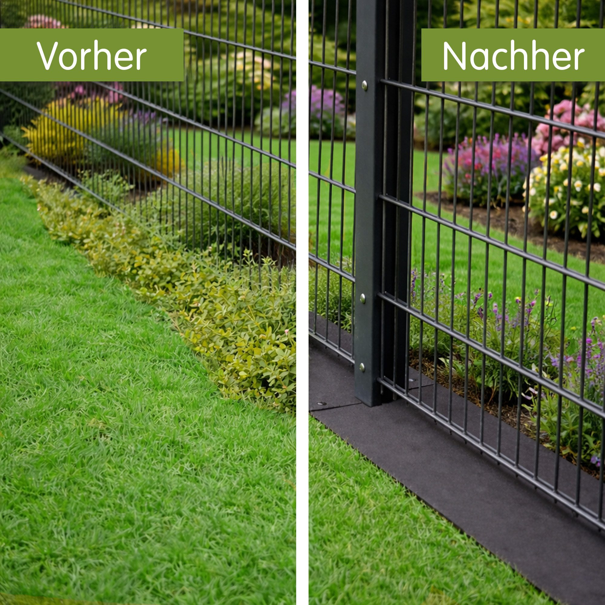 UNUS GARDEN Unkrautvlies Keinkraut® Zaunschutz Unkrautschutz, (für Ecken), saubere Mähkante, Schutz vor Unkraut unter dem Gartenzaun – Bild 2 von 5